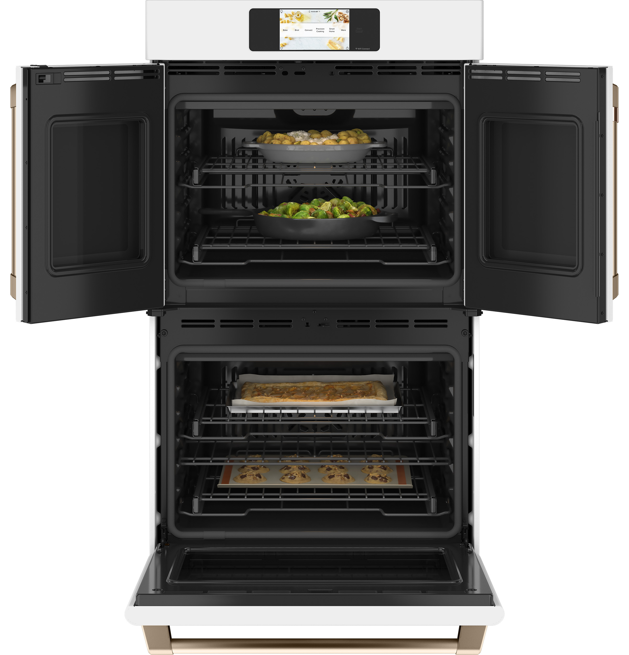 30" Width Dbl Elec French-Dr Slf & Stm Cln Conv (Both) 7" Full-Clr Tch LCD Scrn 4x Roller Rck, Meat Prb Prec Ckg, Hot-Air Fry — Connectable via built-in WiFi — Est Drop Date = JUN-26 view 3