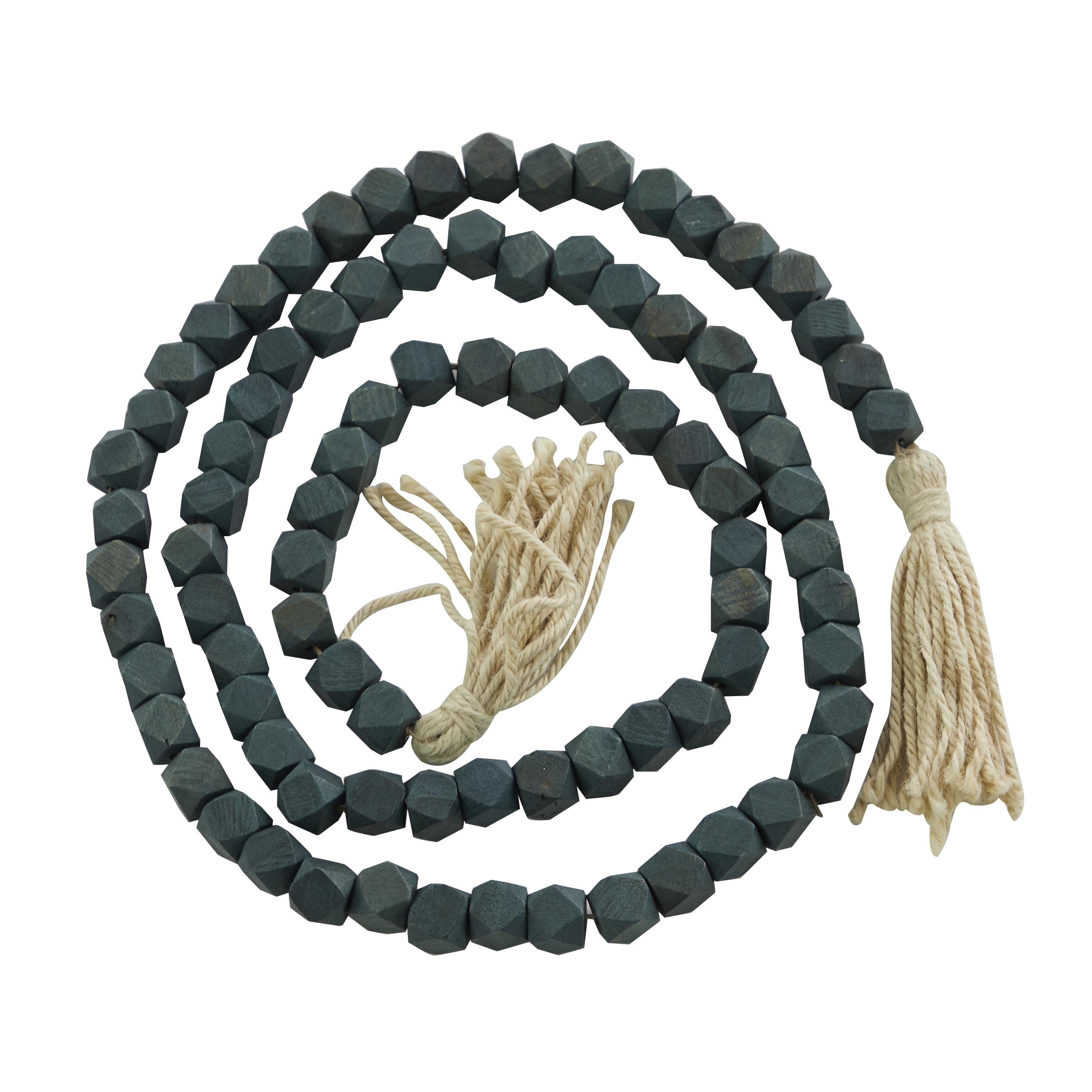 ((Pack of 10))Green Mango Wood  Handmade Hexagon Carved Geometric Long Beaded Garland with Tassel, 80\\\" x 1\\\" x 1\\\"