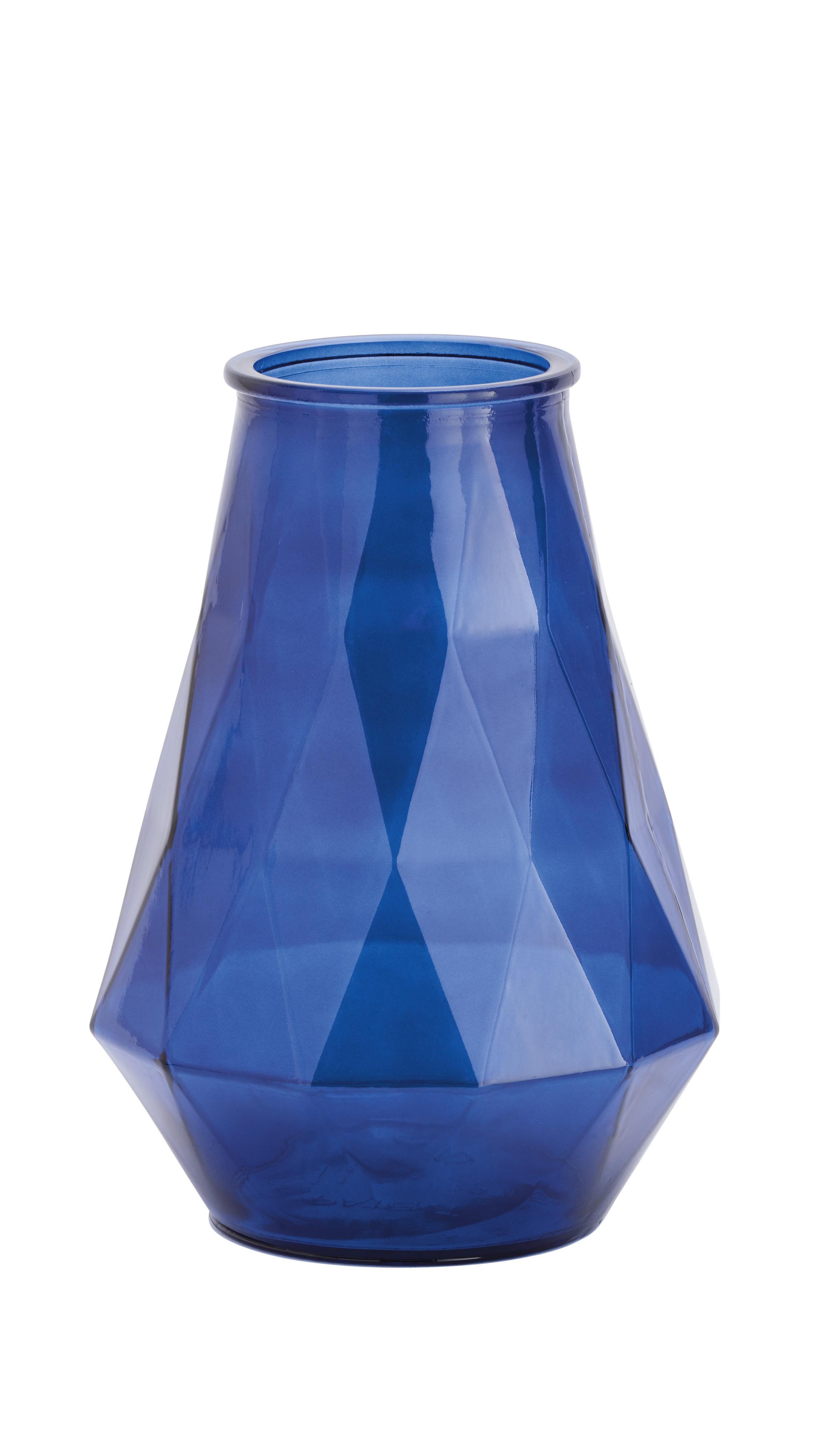 Blue Glass Natural Vase, 15" x 10" x 10"