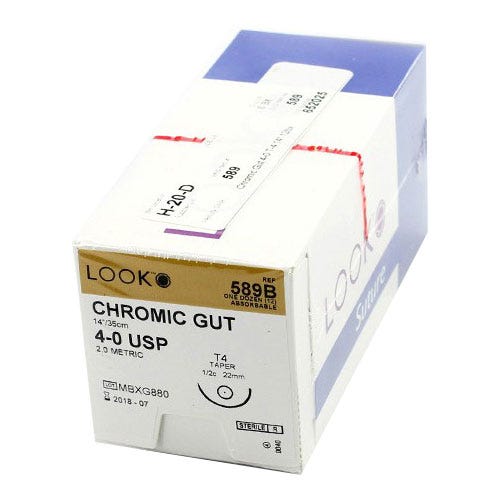 Chromic Gut Sutures, 4-0, T-4, Taper Point, 14" - 12/Box