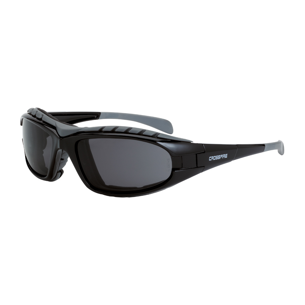 Diamondback Foam Lined Safety Eyewear - Shiny Black Frame - Smoke Anti-Fog Lens