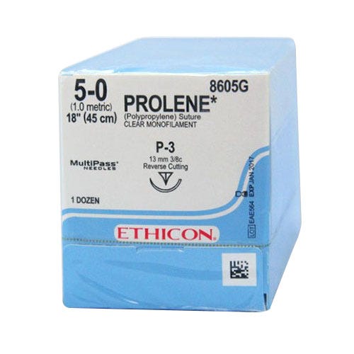 PROLENE® Polypropylene Undyed Monofilament Sutures, 5-0, P-3, Precision Point-Reverse Cutting, 18" - 12/Box