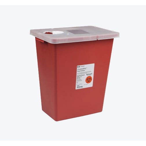 SharpSafety™ Sharps Collector, 18 Gallon, Red w/Hinged Lid - 5/Case