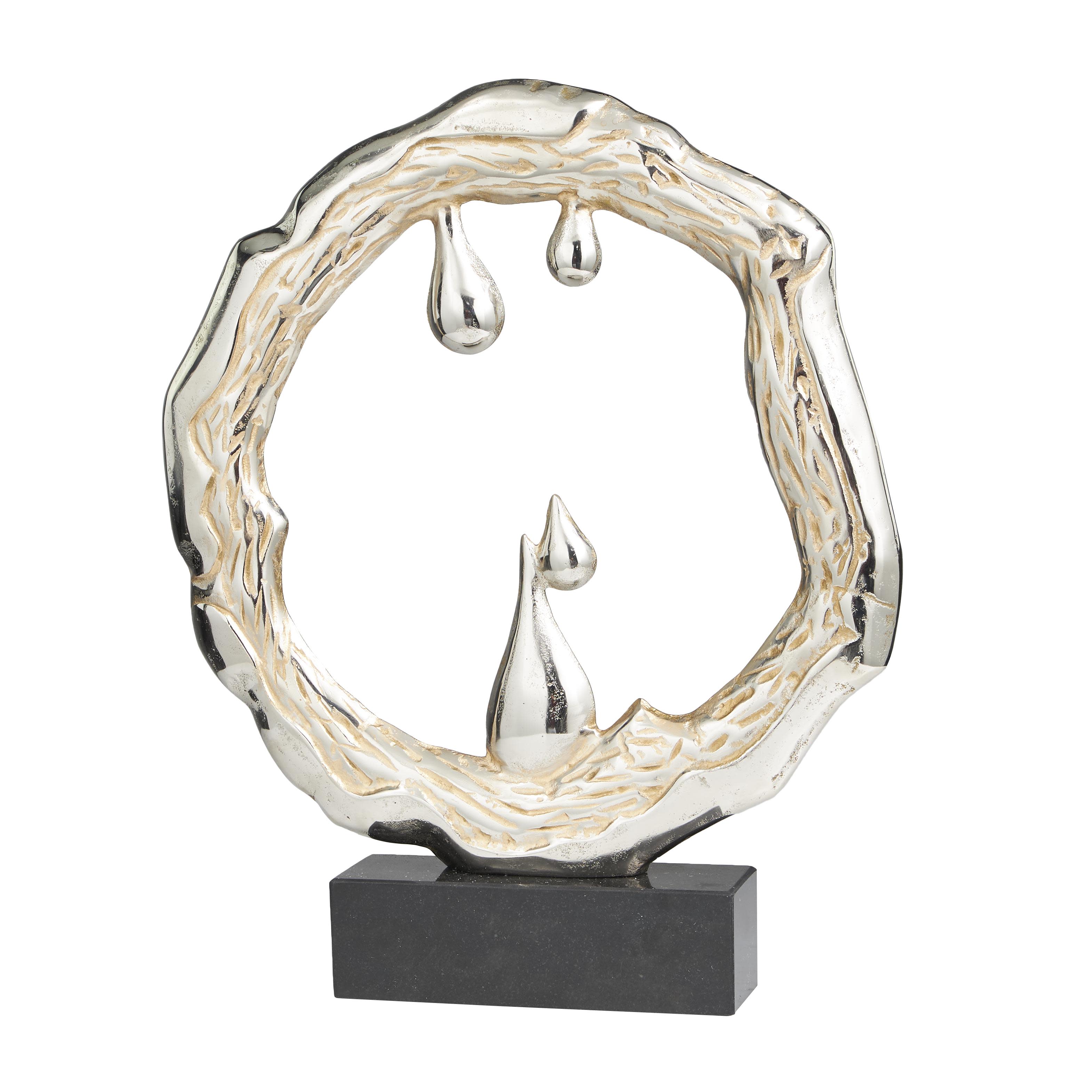 Silver Aluminum Metal Abstract Decorative Sculpture with Marble Base, 19" x 3" x 23"