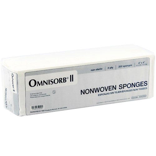 Omnisorb Non-Woven Rayon/Poly Sponges, 4" x 4", Non-Sterile - 2000/Case