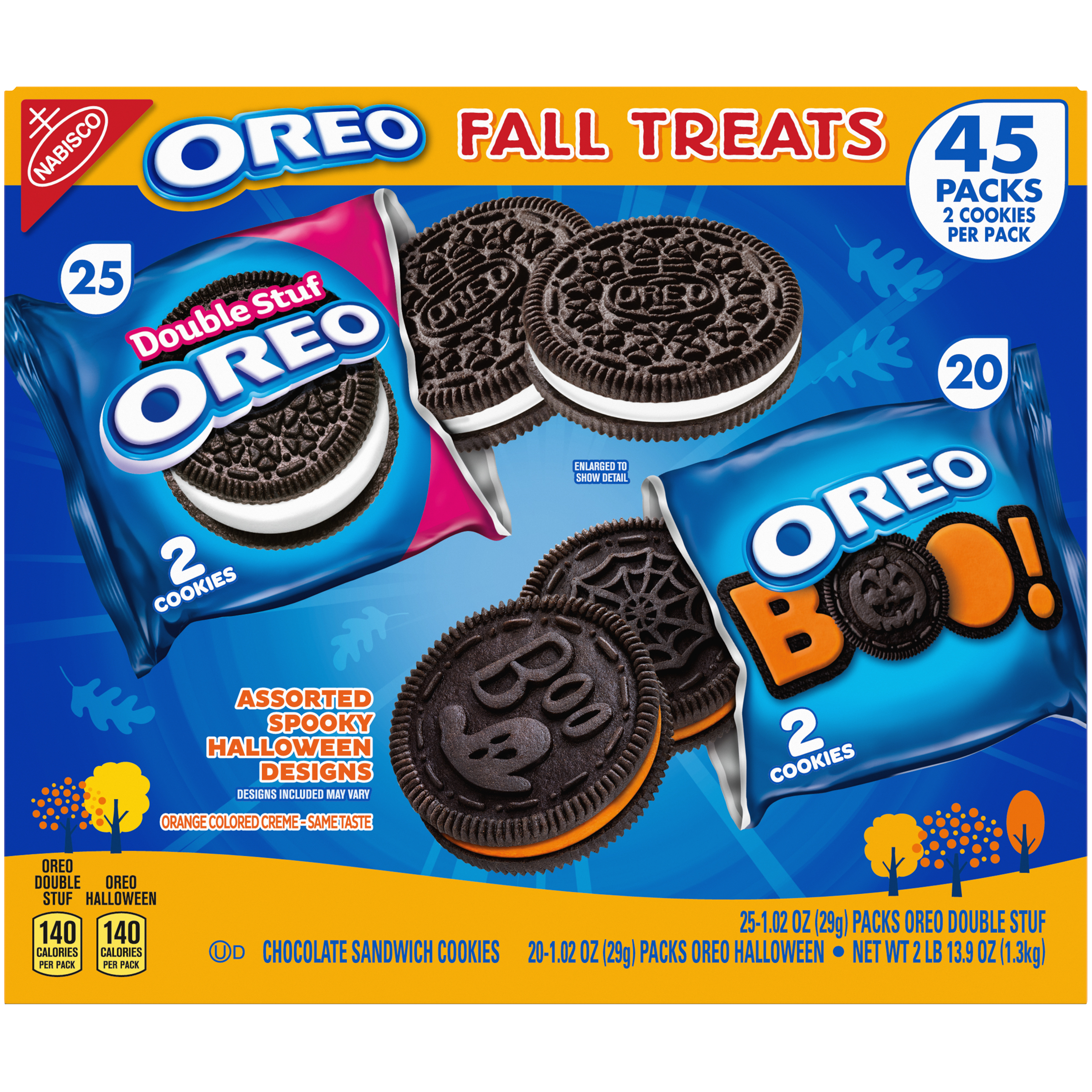 OREO Fall Treats Double Stuf Chocolate Sandwich Cookies and Halloween Cookies Variety Pack, 45 Trick or Treat Bags (2 Cookies Per Snack Pack)-4