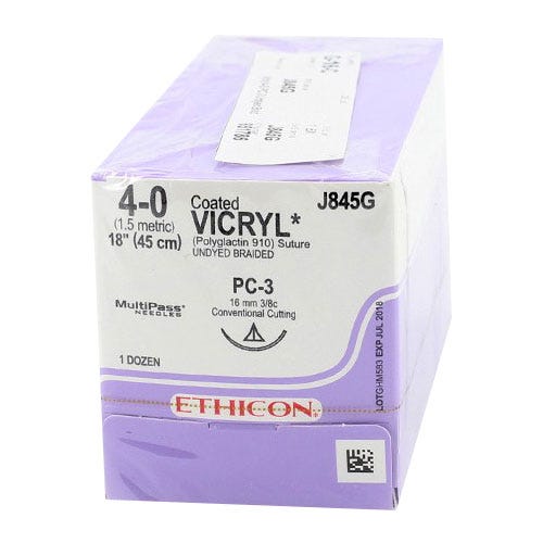 VICRYL® Undyed Braided & Coated Sutures, 4-0, PC-3, Precision Cosmetic-Conventional Cutting PRIME, 18" - 12/Box