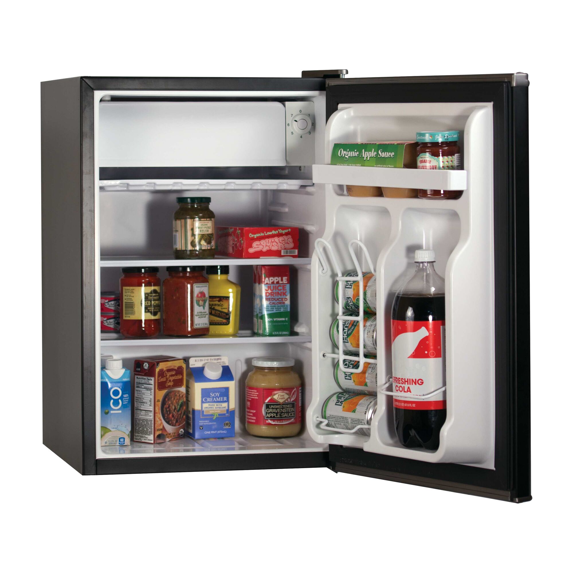 Profile of 2.5 cubic feet energy star refrigerator with freezer.