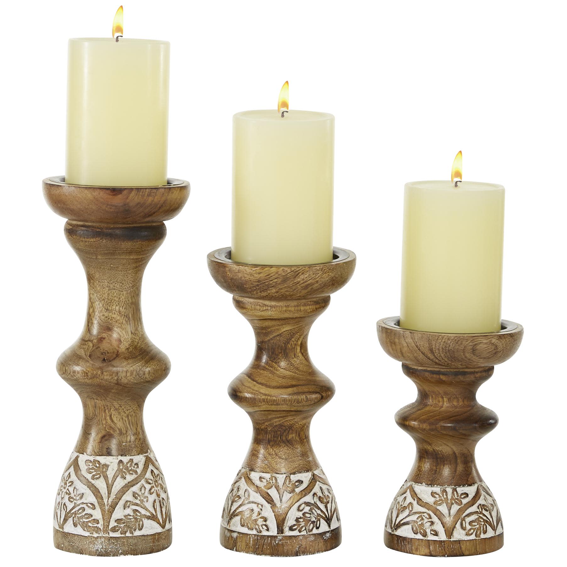 Brown Wood  Decorative Candle Holder, Set of 3 6", 8", 10"H