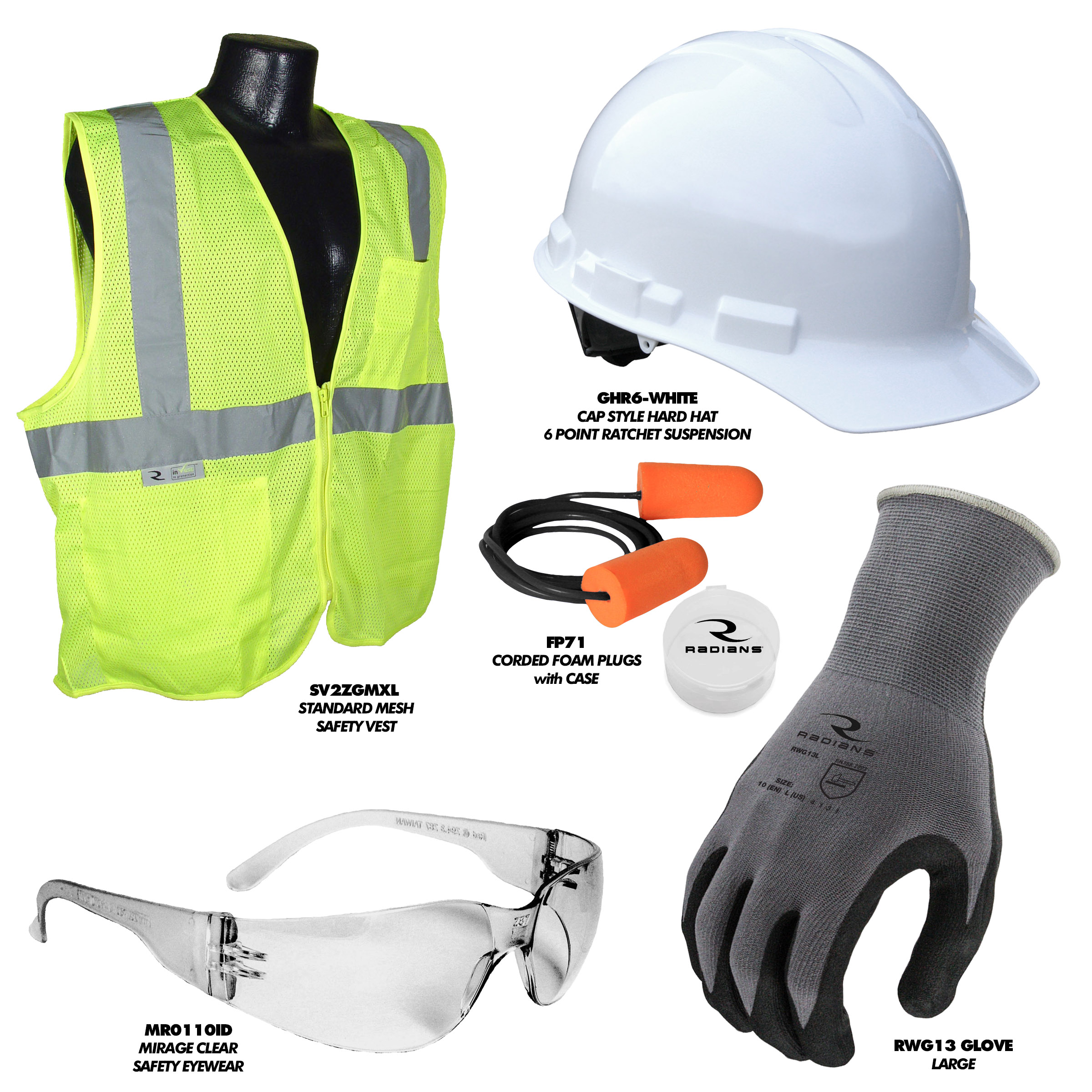 Radians Deluxe Starter Kit - Size XL Glove, Green Size XL Vest