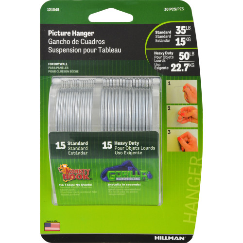 Hillman Monkey Hook & Gorilla Hook Picture Hangers 3550lb 30 Pack