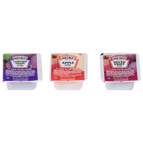  HEINZ Single Serve Assorted Jelly (Grape, Mixed Fruit, Apple), 0.5 oz. Cups (Pack of 200) 