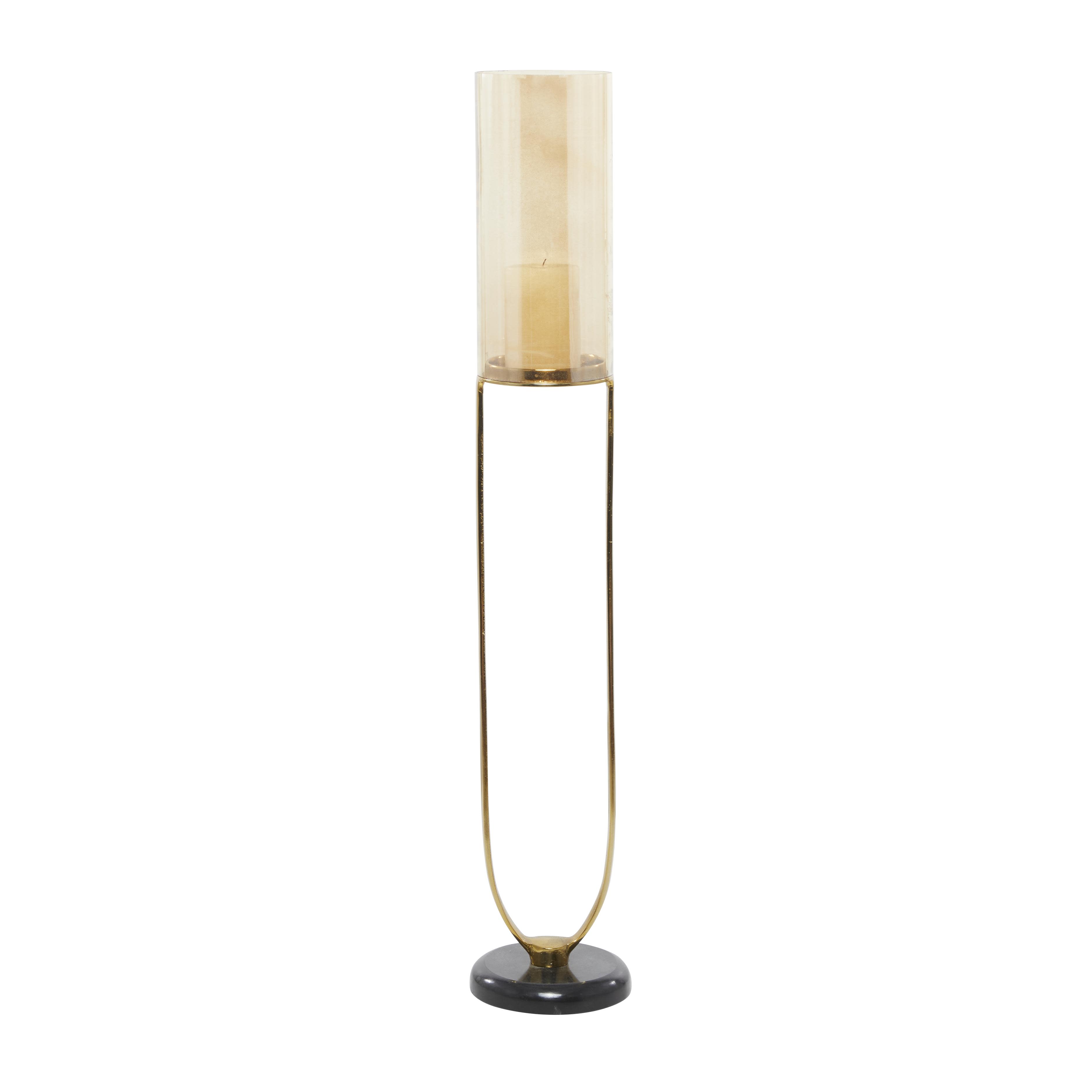 Gold Aluminum Metal  Decorative Candle Holder with Black Marble Base, 5" x 5" x 31"