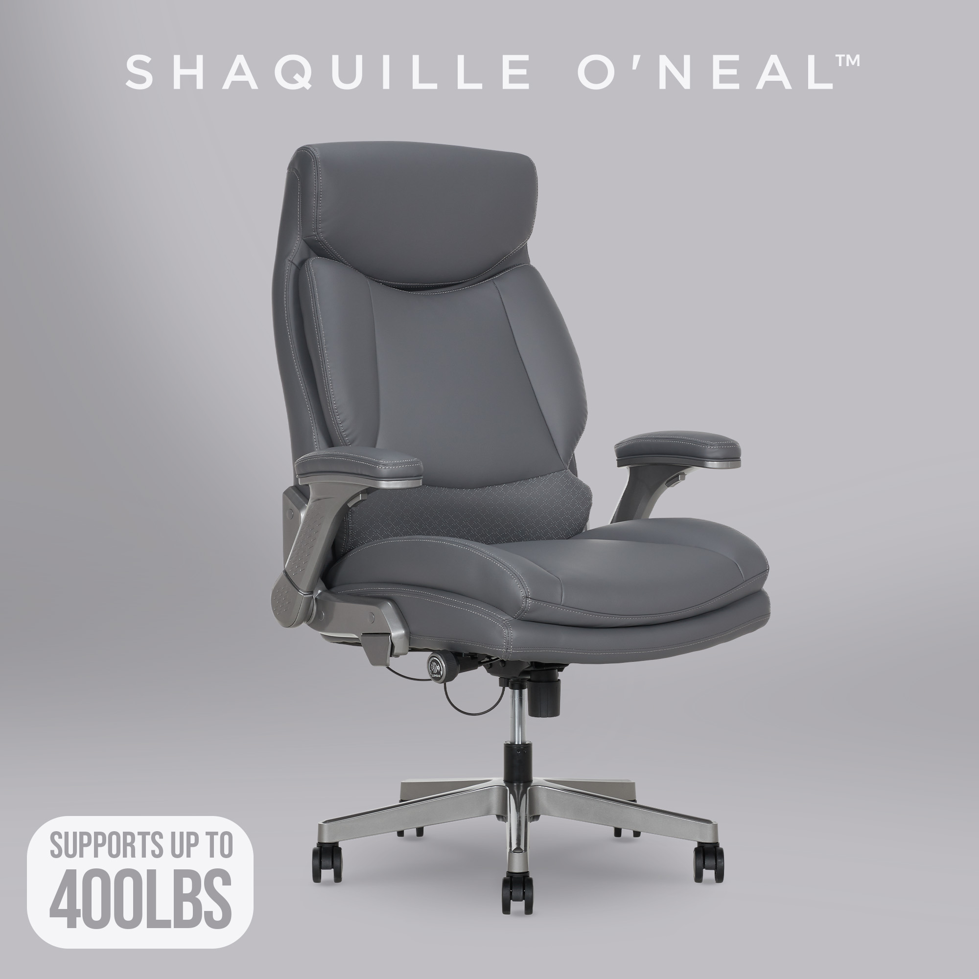 thumbnail video image 3 of Shaq Tarvos Premium Ergonomic Big & Tall Office Chair, PureSoft Upholstery with Height Adjustable and Flip-Up Arms, Gray, 3 of 16