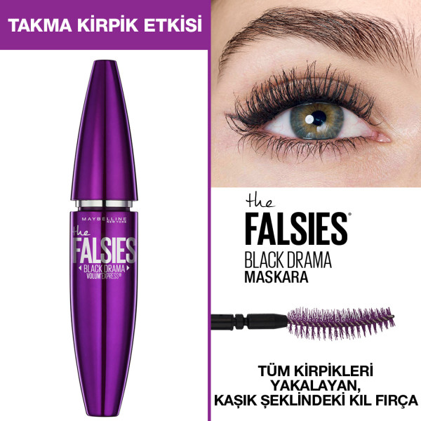 maybelline new york volum' express falsies black drama takma kirpik etkili siyah maskara