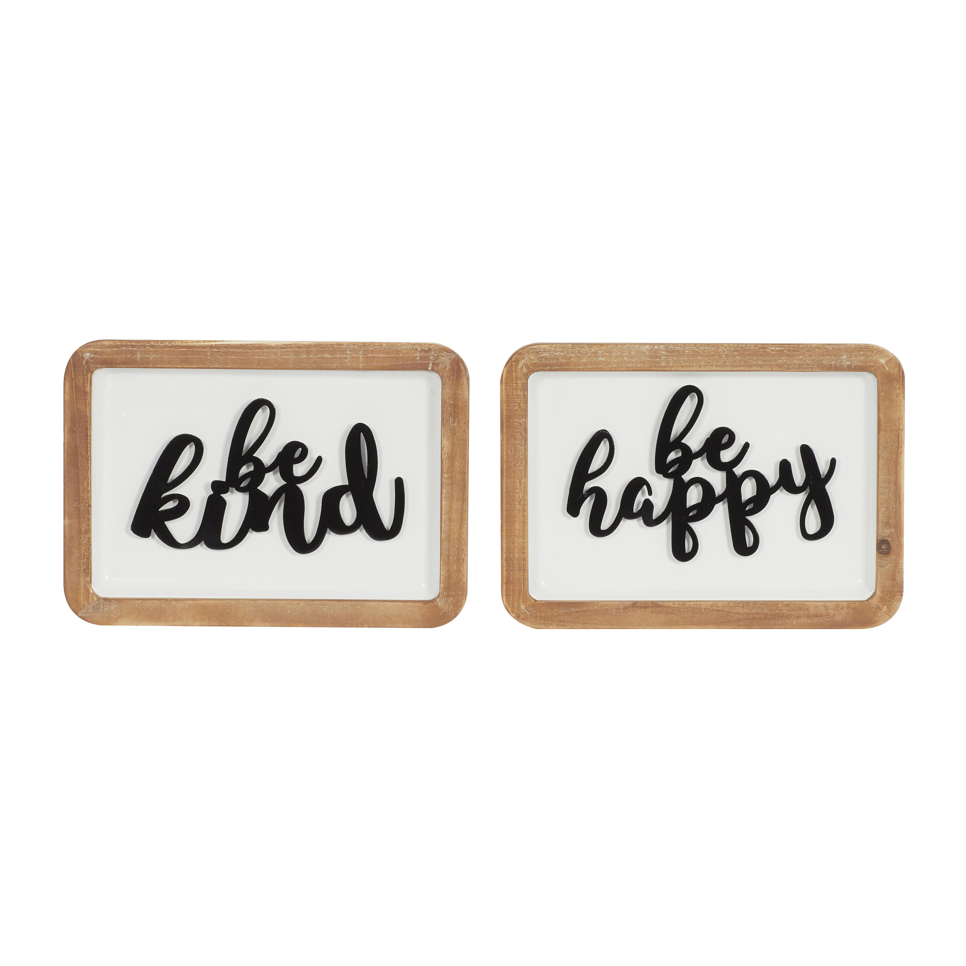 White Wood Sign Wall Decor, Set of 2 14"W, 10"H