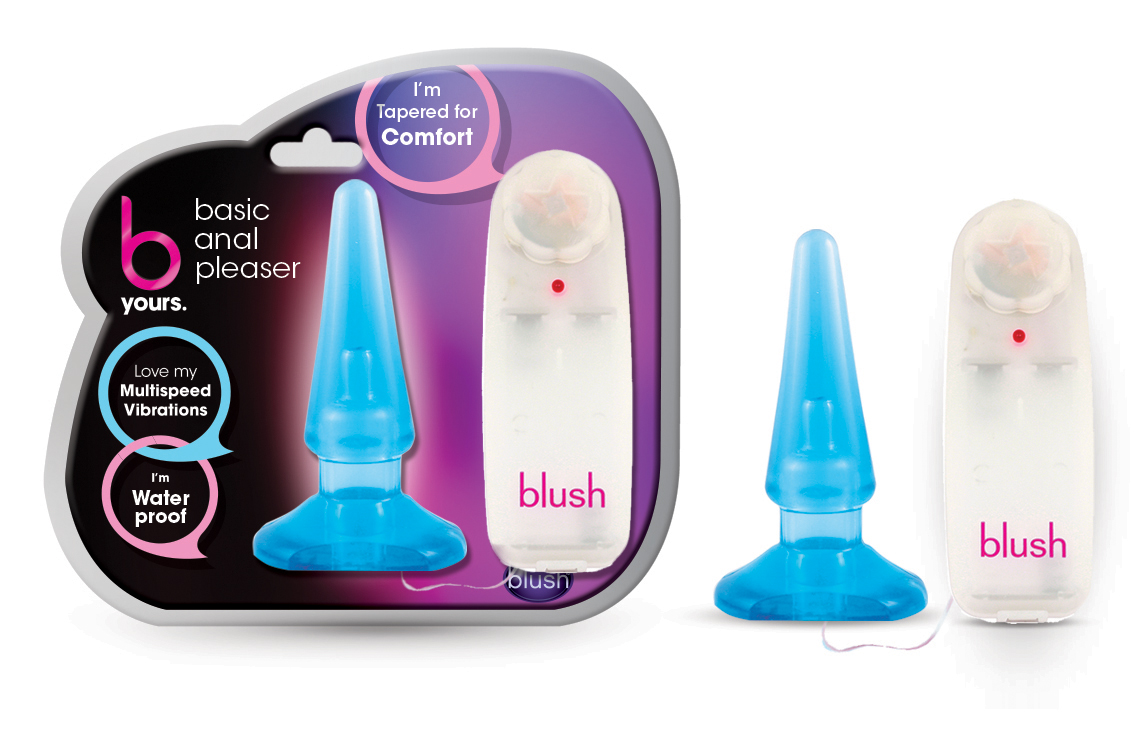 Blush B Yours Basic Pleaser Remote-Control Blue 4.25-Inch Vibrating Anal Plug