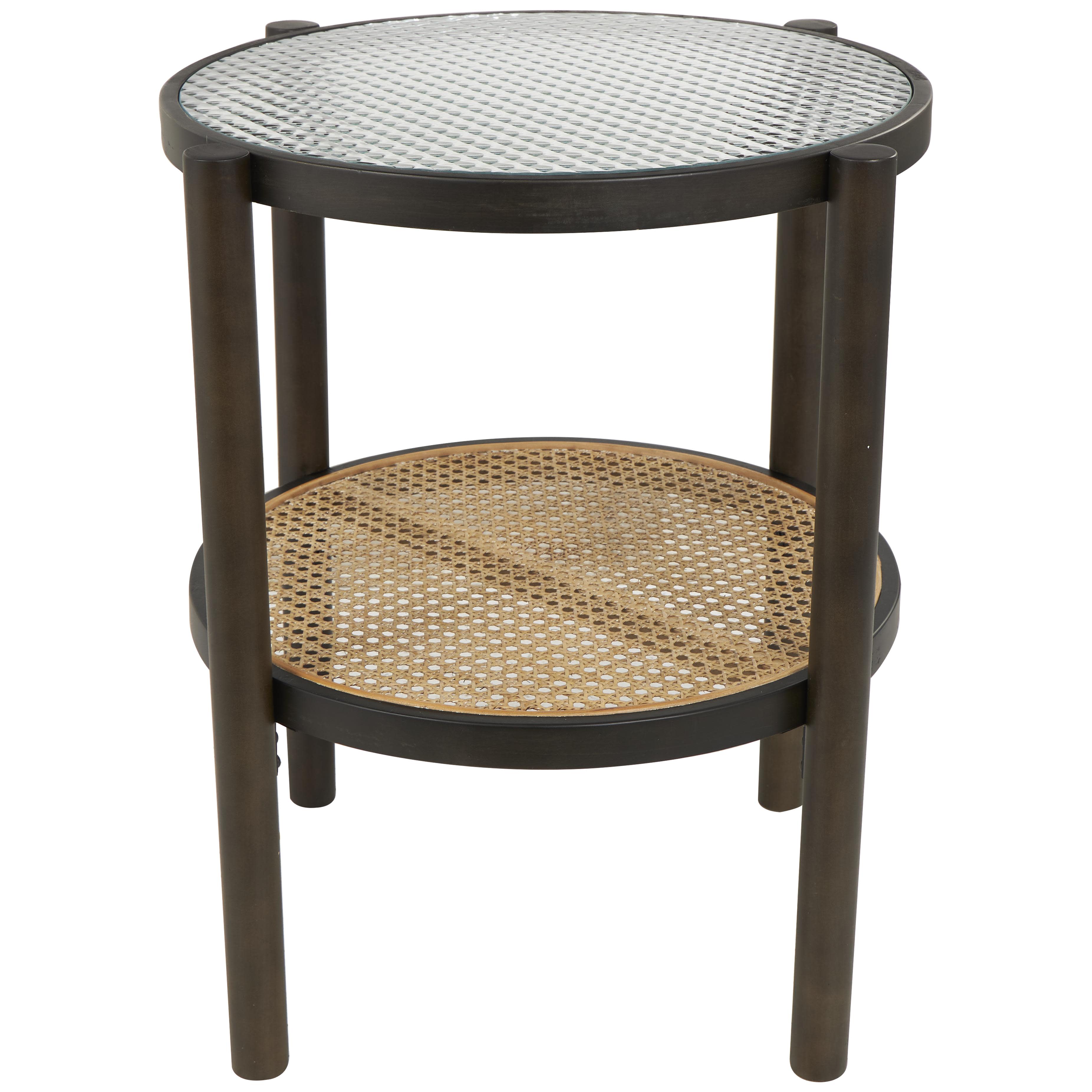 Brown Rattan  Side End Accent Table with Pressed Tempered Glass Top, 19" x 19" x 24"