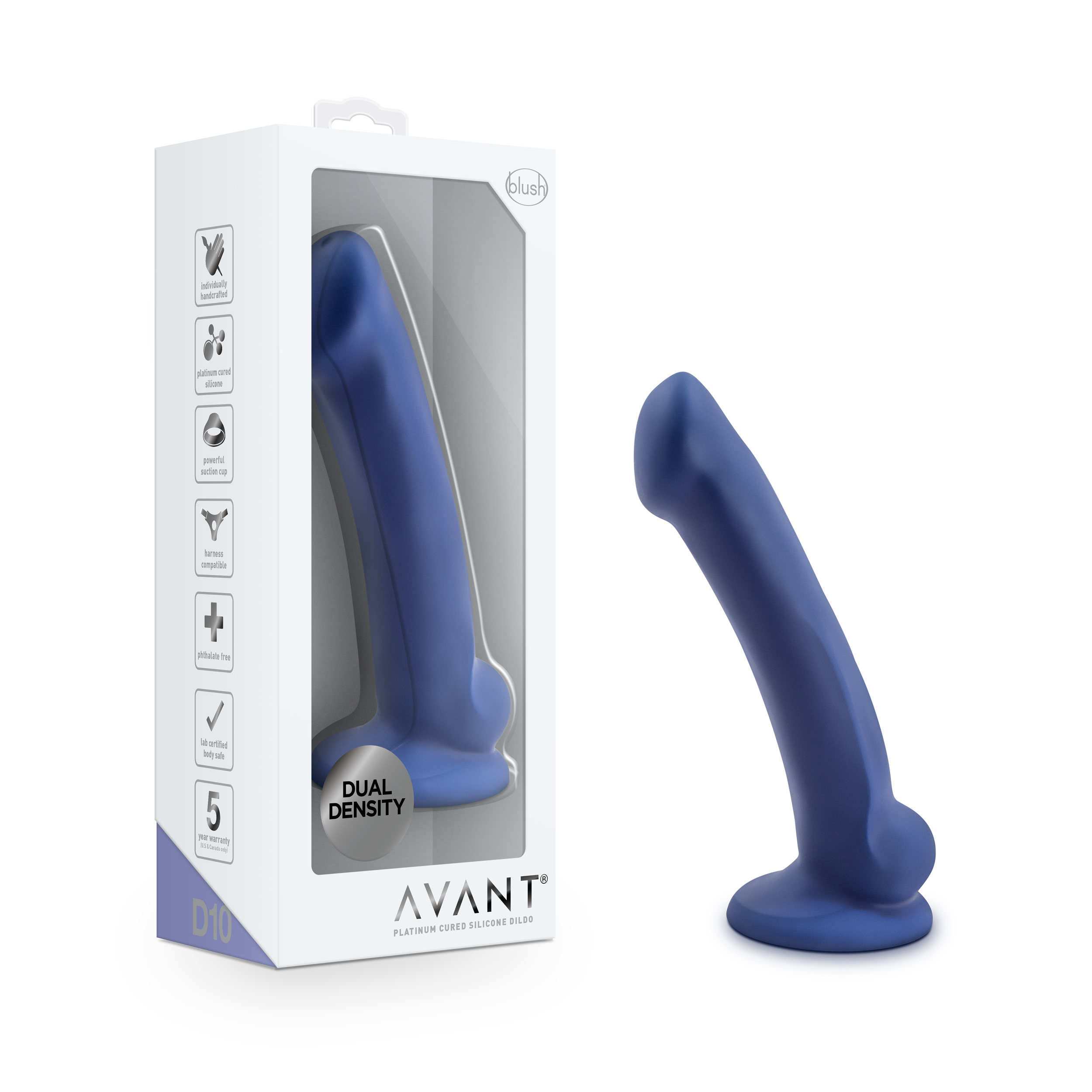 Blush Avant / Ergo Mini Indigo D10: Artisan 7 Inch Thin Dildo with Suction Cup Base - Elegantly Made with Smooth Ultrasilk? Purio? Silicone