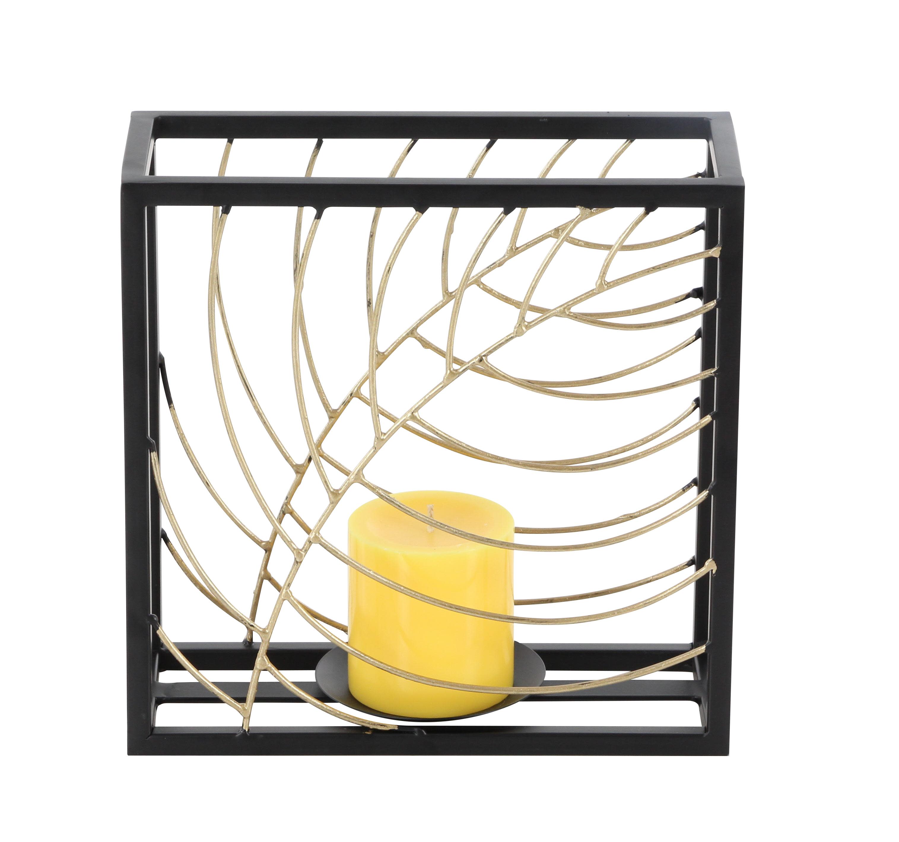 Black Metal Modern Candle Holder, 9" x 9" x 4"