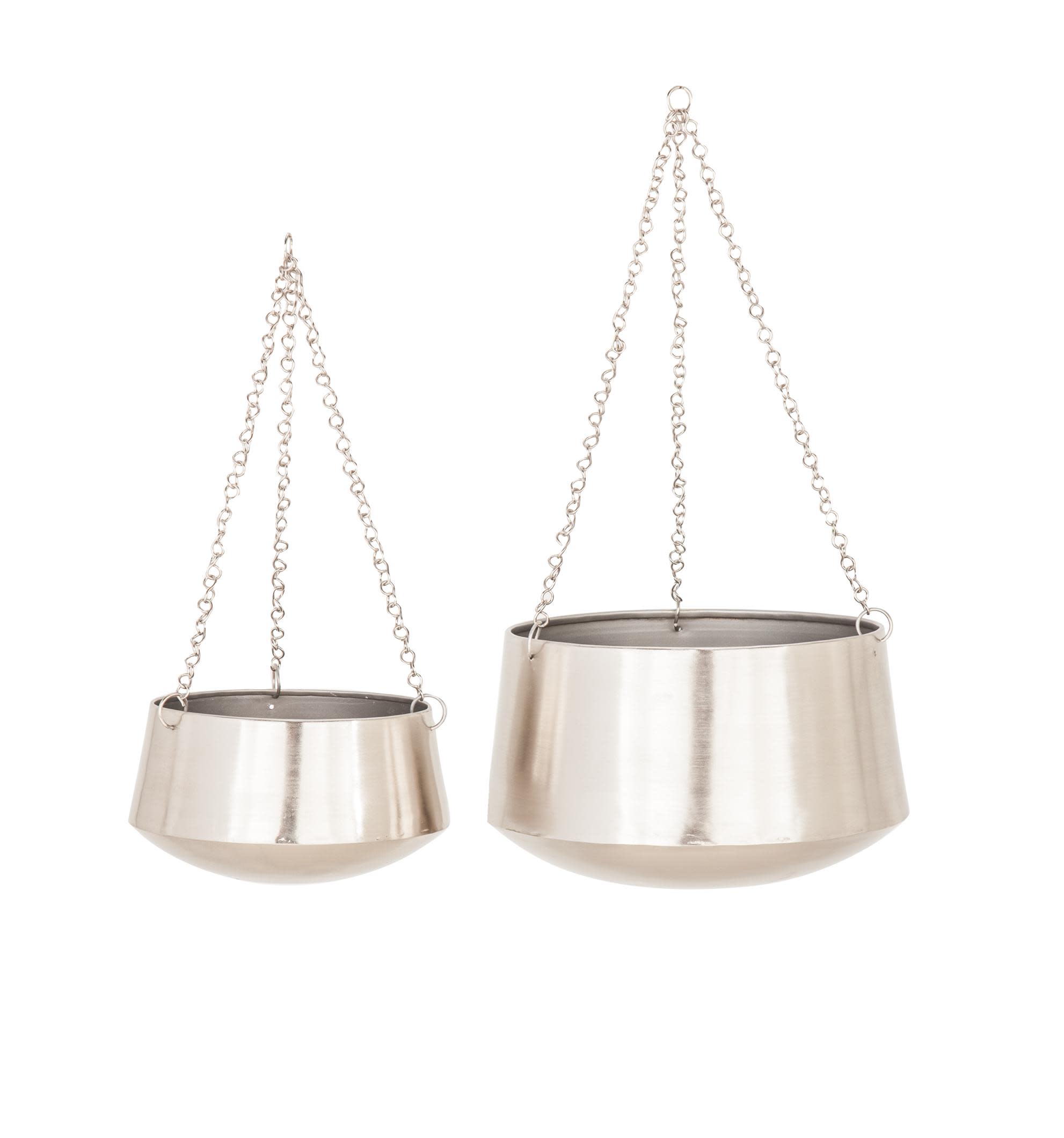 Silver Metal  Hanging Dome Indoor Outdoor Wall Planter with Chain, Set of 2 5", 7"H