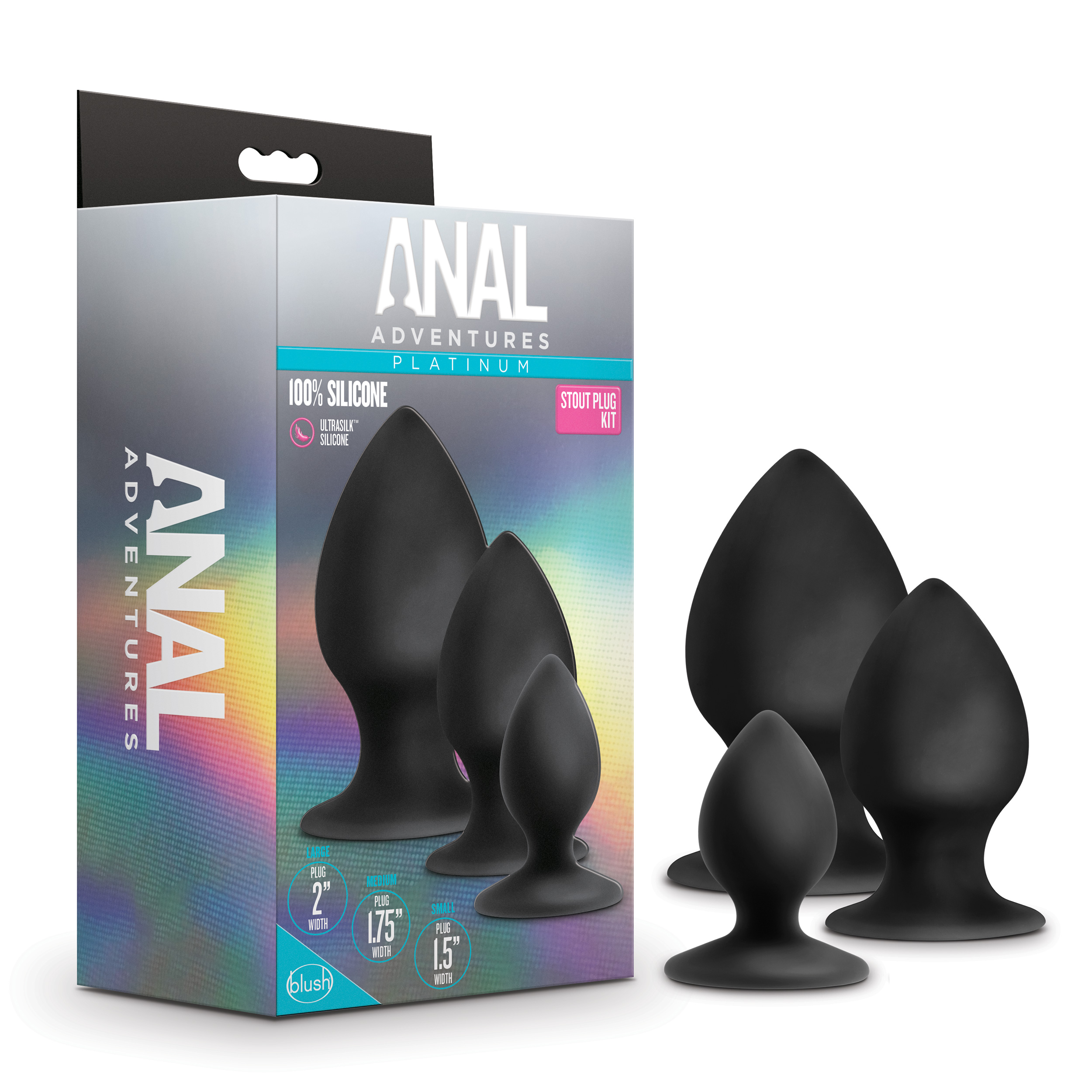 Blush Anal Adventures Platinum Stout Kit Black Anal Plug