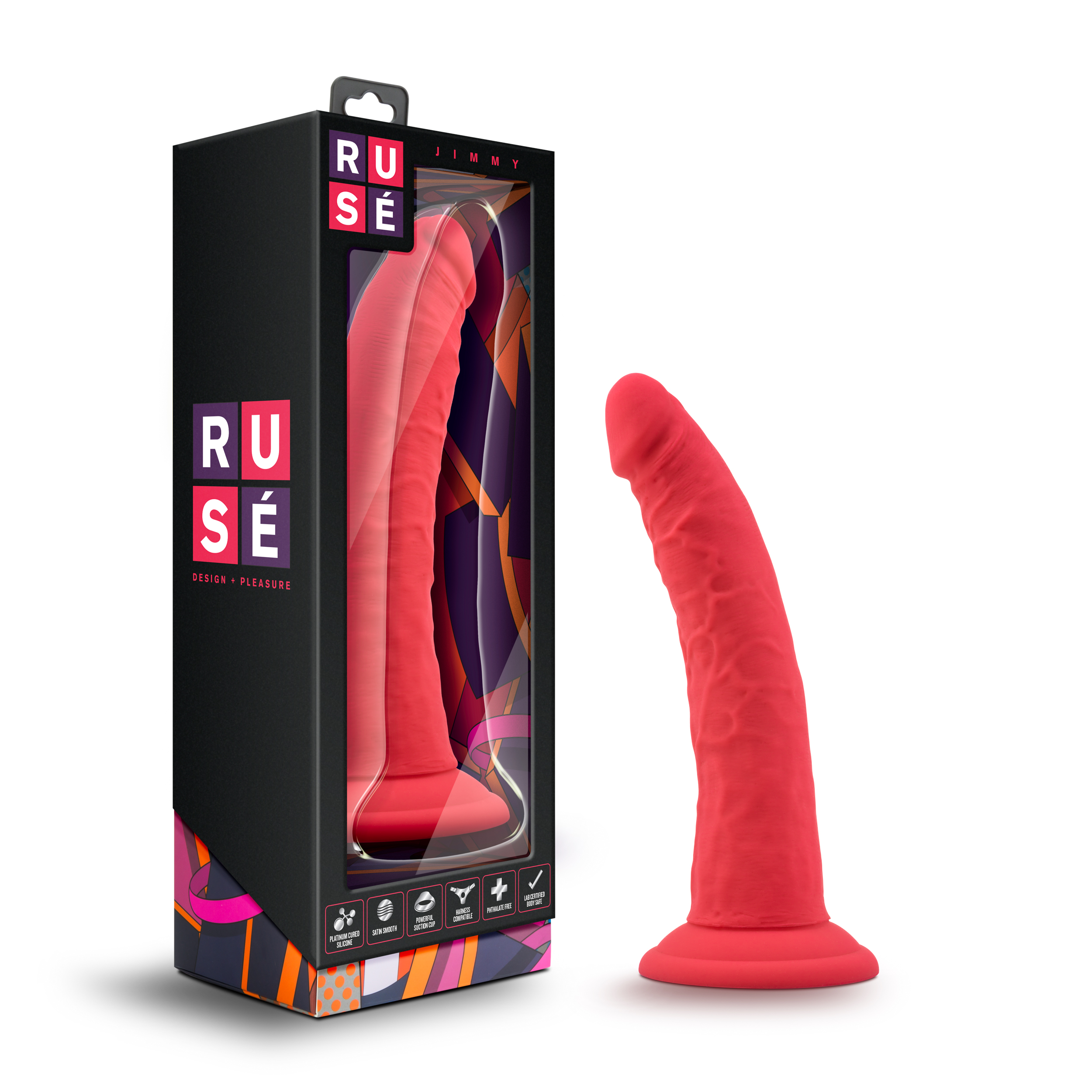 Blush Ruse Jimmy Realistic Curved G-Spot Cerise 7.5-Inch Long Dildo With Suction Cup Base