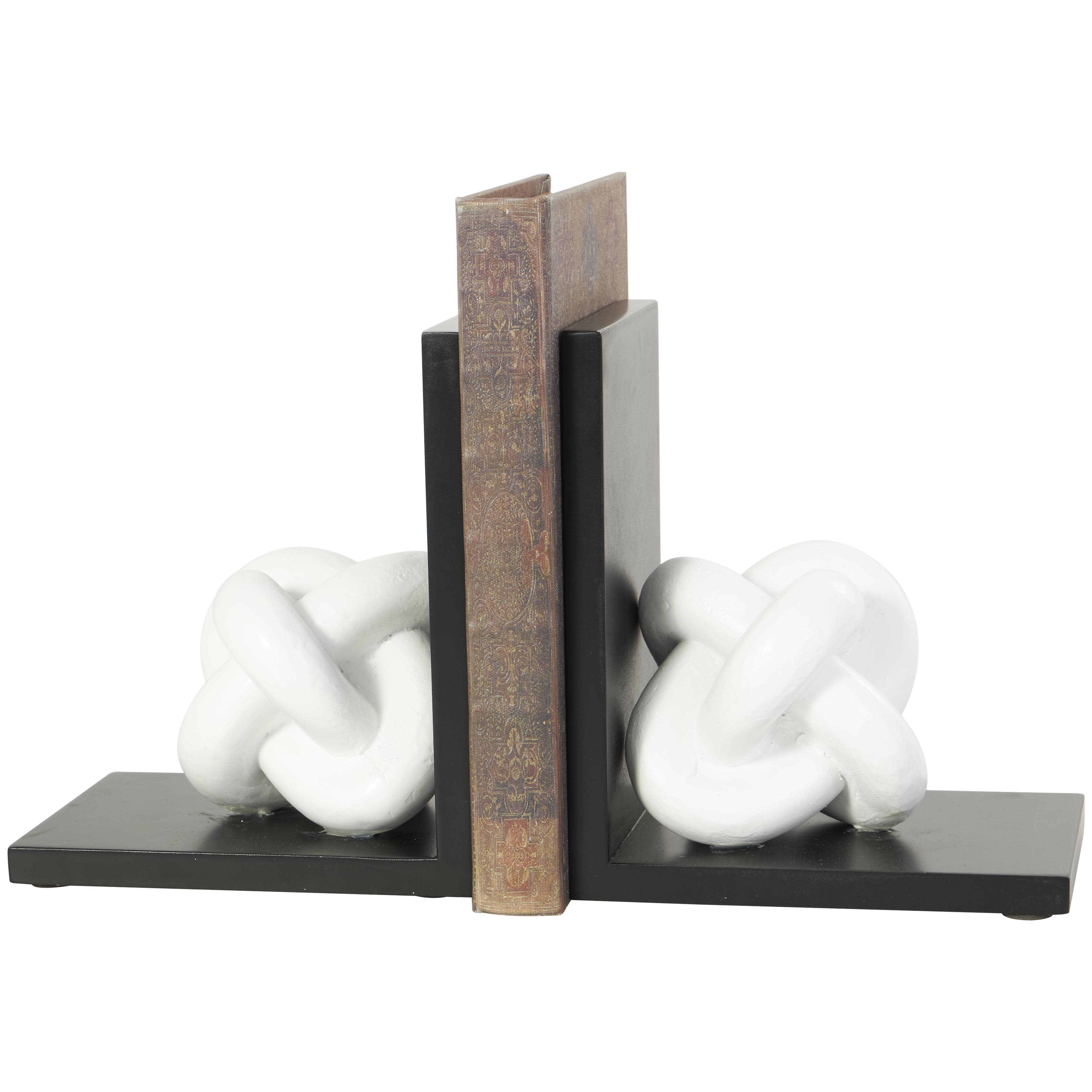 ( pack 6 )CosmoLiving by Cosmopolitan White Wooden Knot Decorative Bookends with Black Stands, Set of 2 6"W, 7"H