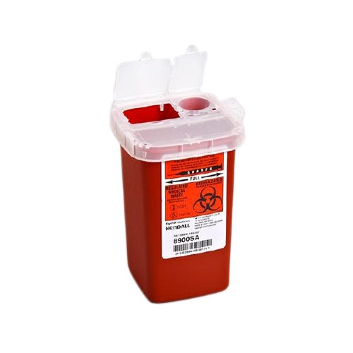 Phlebotomy SharpSafety™ 1-Piece 1 Quart Red Sharps Container w/Vertical Lid Entry - 100/Case