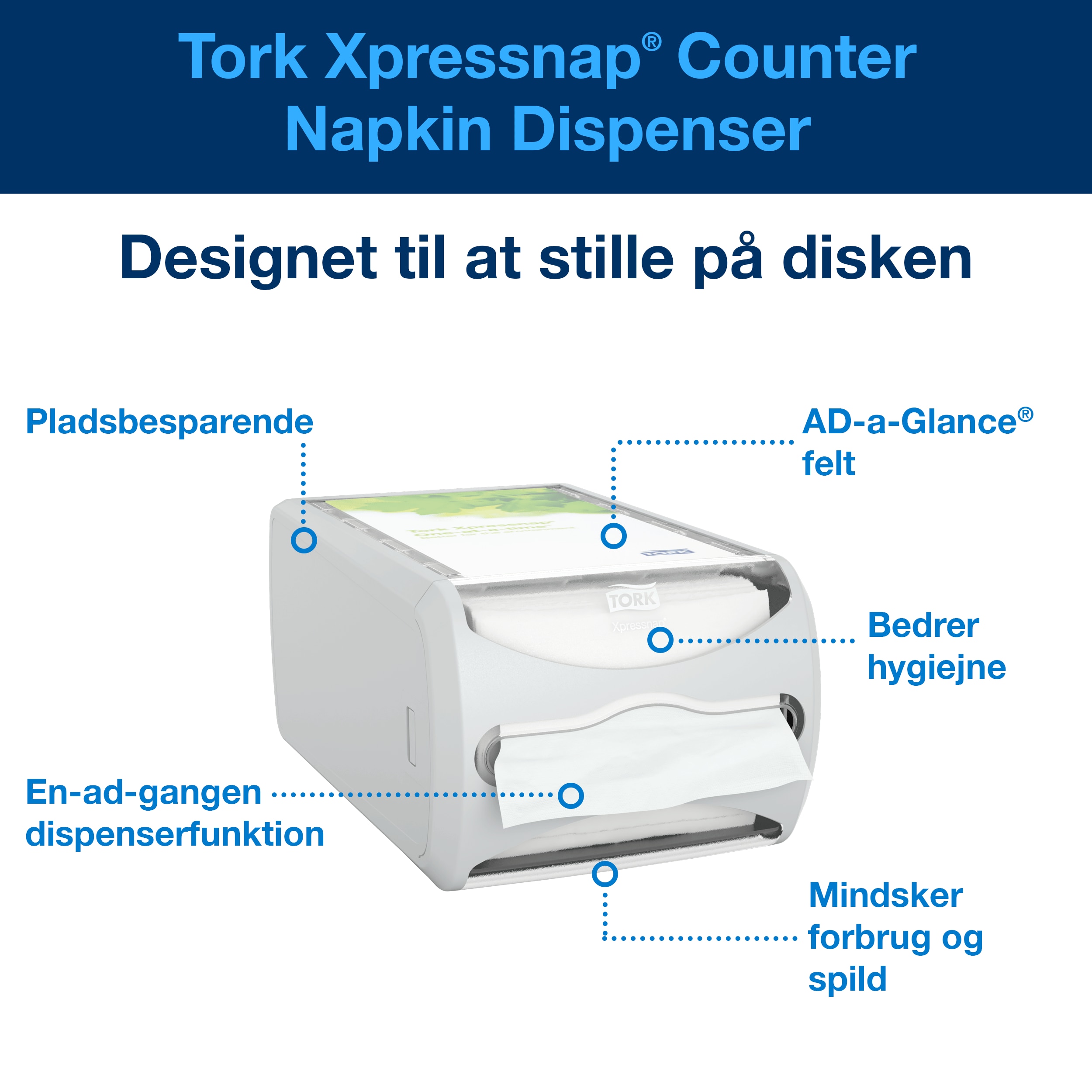 Servietdispenser, Bord, Lysegrå, Plast, Tork Xpressnap N4