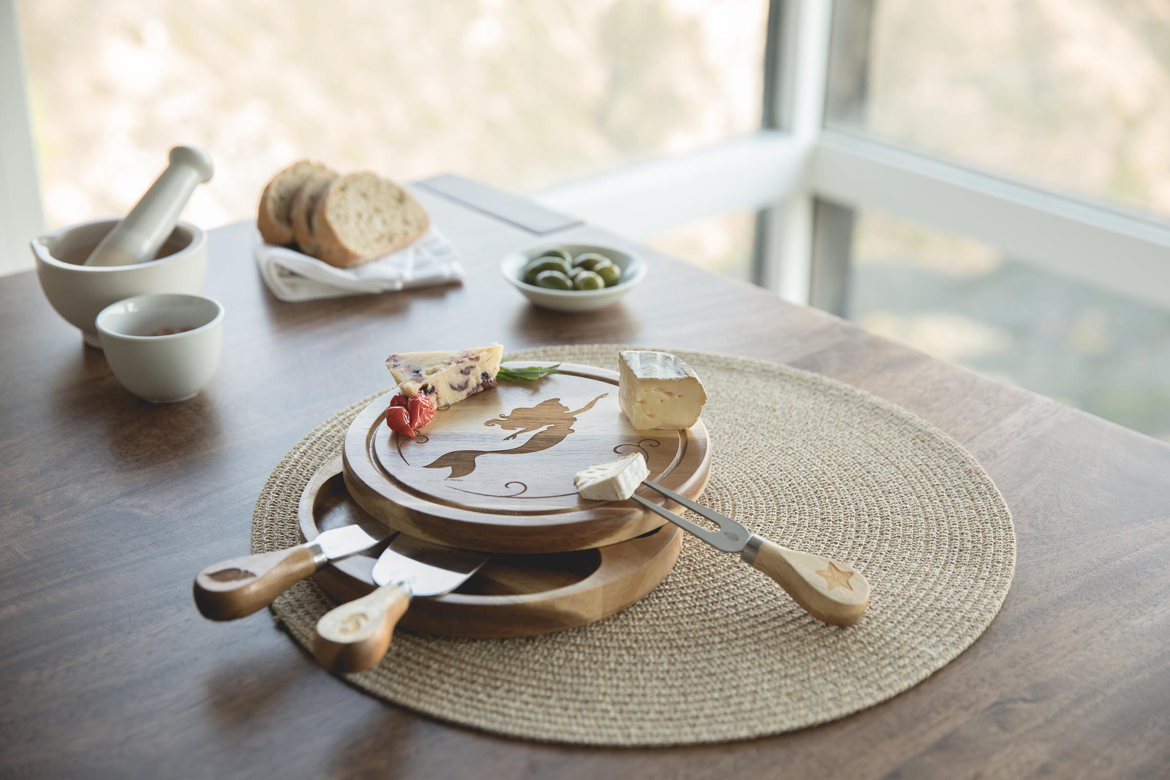 Little Mermaid - Acacia Brie Cheese Cutting Board & Tools Set