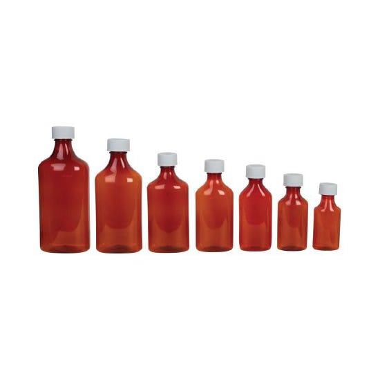 Amber 4oz Plastic Oval Bottle w/Child-Resistant Screw Top Cap - 99/Case