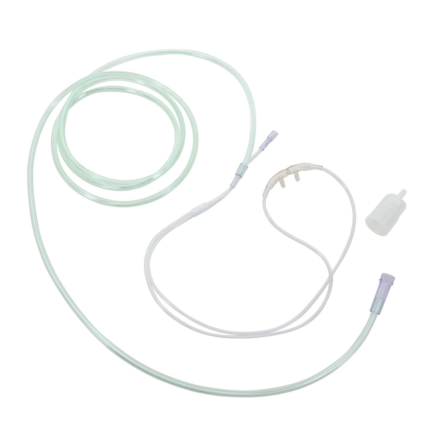 Adult Cannula, Divided w/ 7' O2 Line and 2" CO2 Line, and Female Luer-Lock Connector - 25/Case