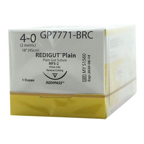 Reli® REDIGUT® Plain Gut Suture, 4-0, YFS-2 (FS-2 or C6), Reverse Cutting, 18" - 12/Box