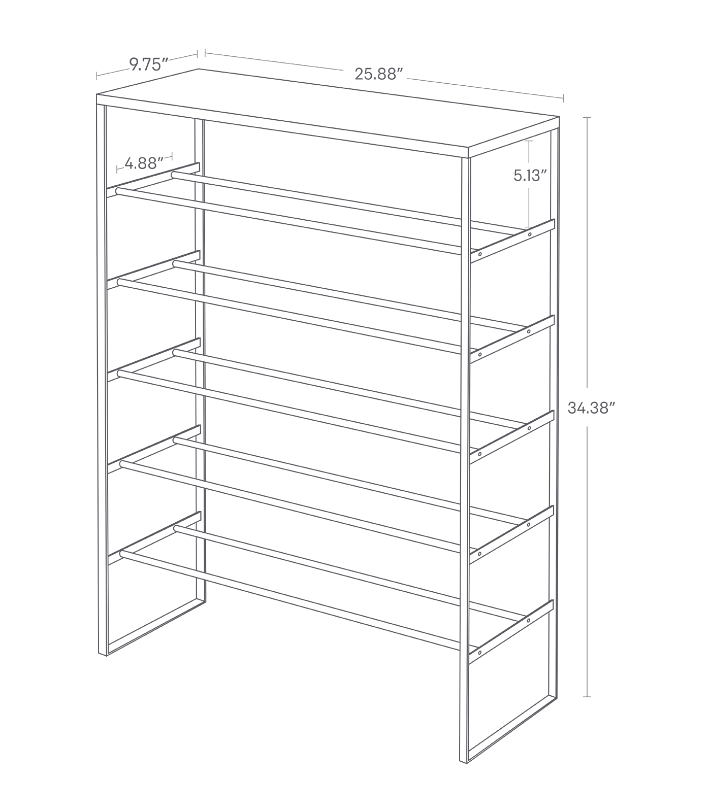 Dimension image for Six-Tier Shoe Rack showing a total height of 34.38