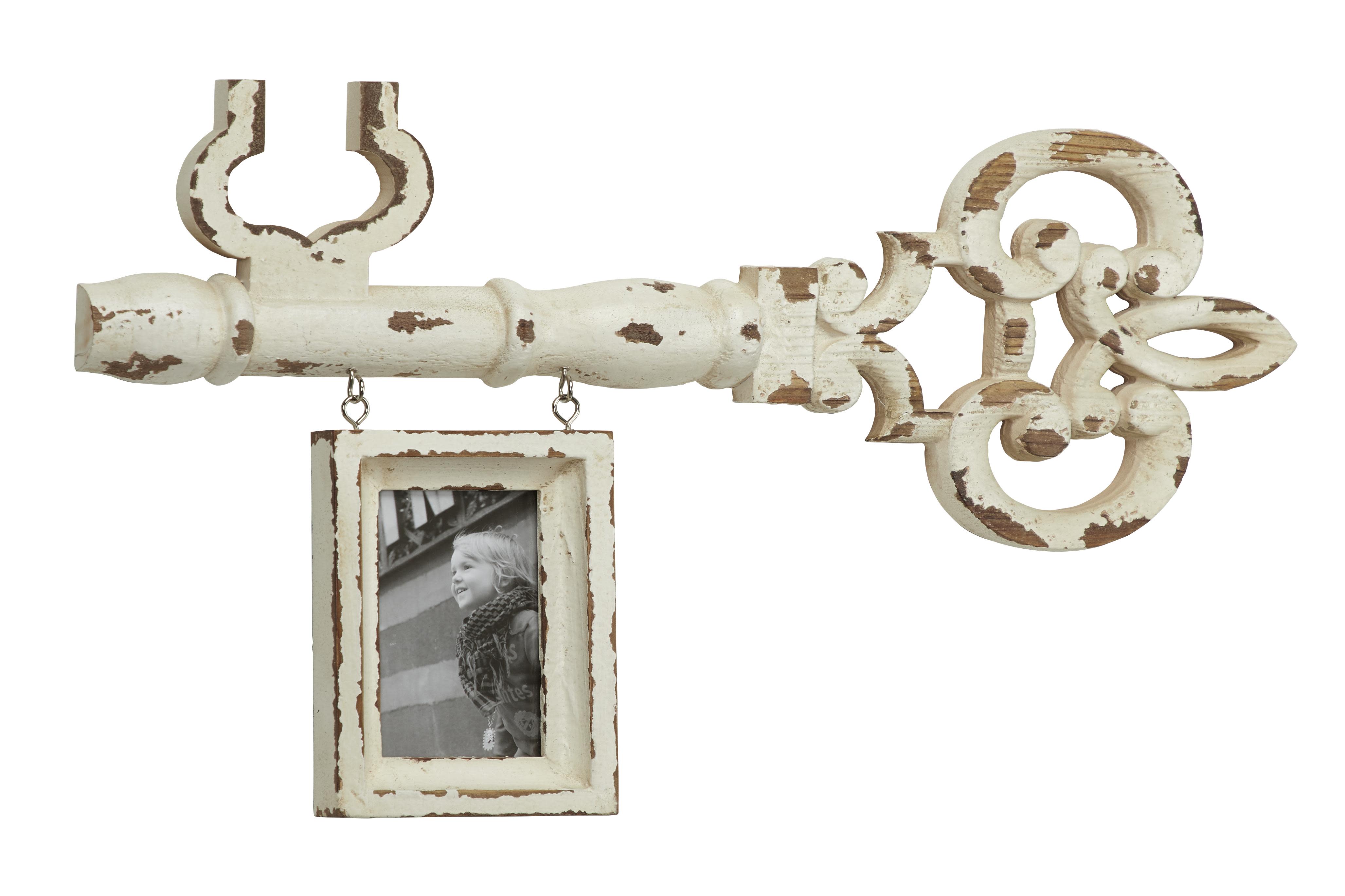 White Wood Fleur De Lis Wall Photo Frame, 25" x 1" x 15"