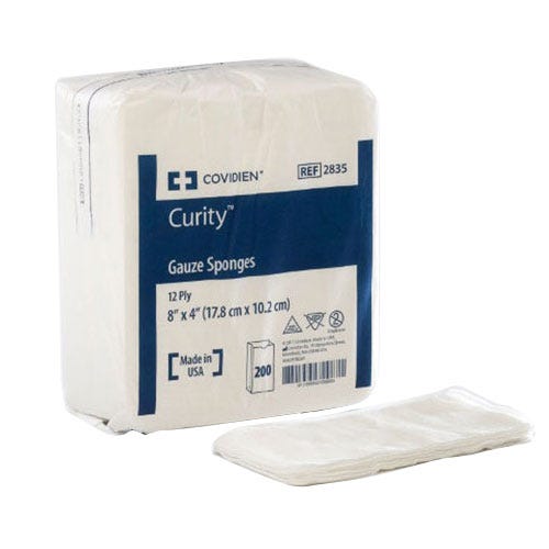 Curity Gauze Sponges, 8" x 4", 12 Ply, Non-Sterile-200/Box