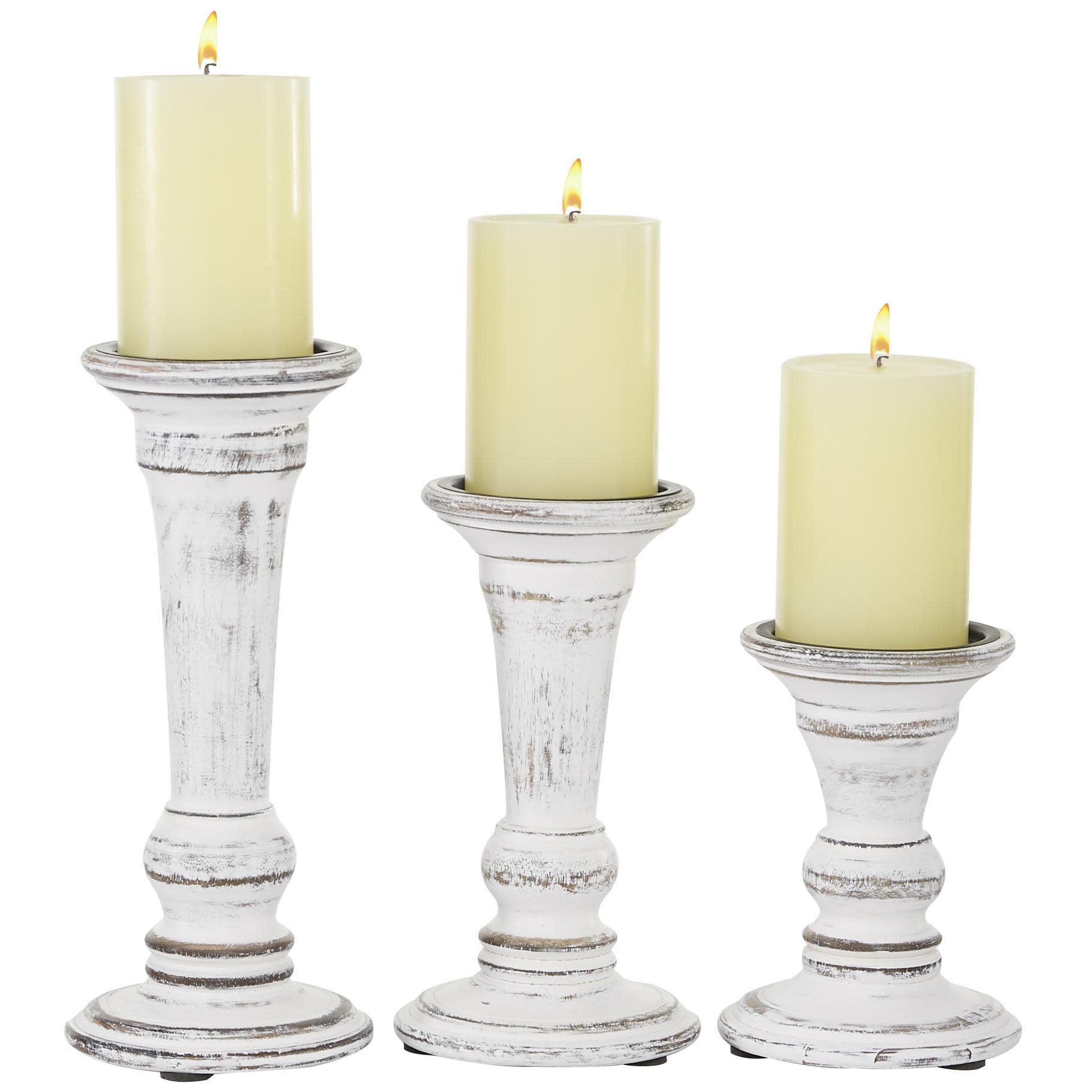 White Wood  Decorative Candle Holder, Set of 3 6", 8", 10"H