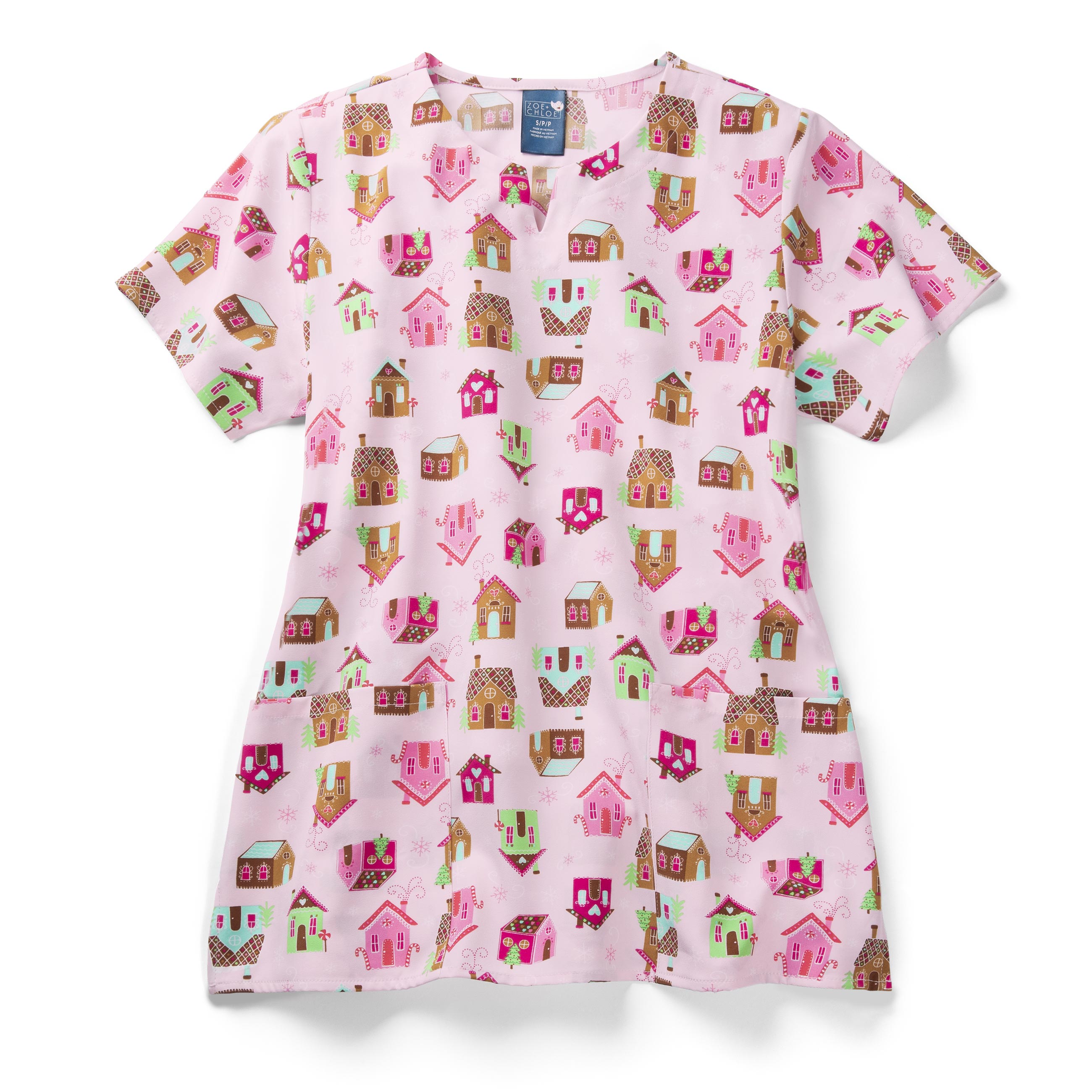 Zoe+Chloe Performance Notch Neck Print Scrub Top-Zoe+Chloe