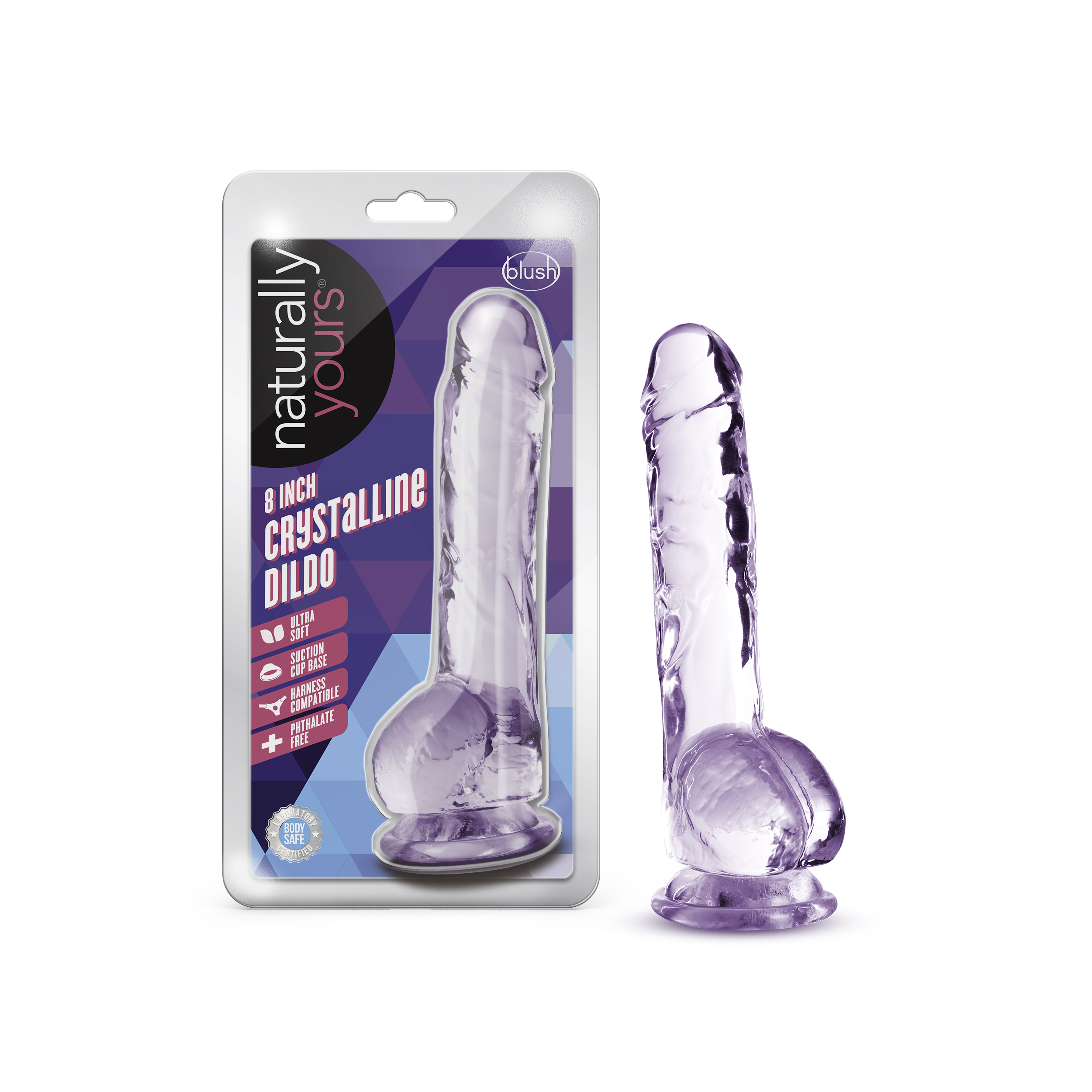 Blush Naturally Yours Realistic Amethyst 8-Inch Long Dildo With Balls & Suction Cup Base