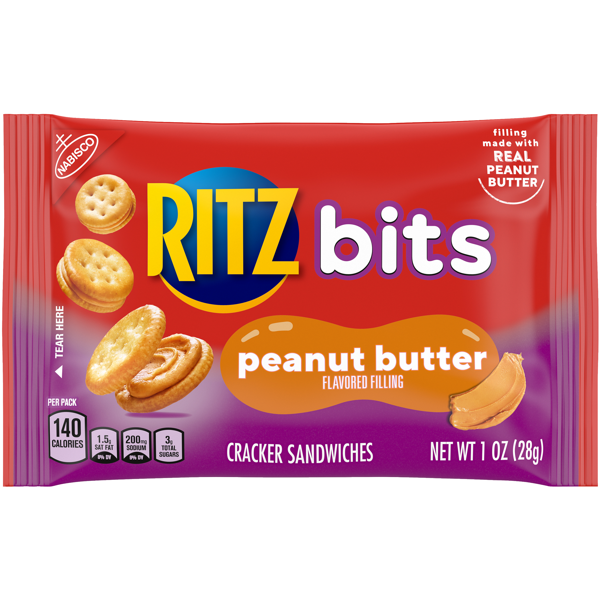 RITZ Bits Peanut Butter Cracker Sandwiches, 1 oz Snack Pack-thumbnail-1