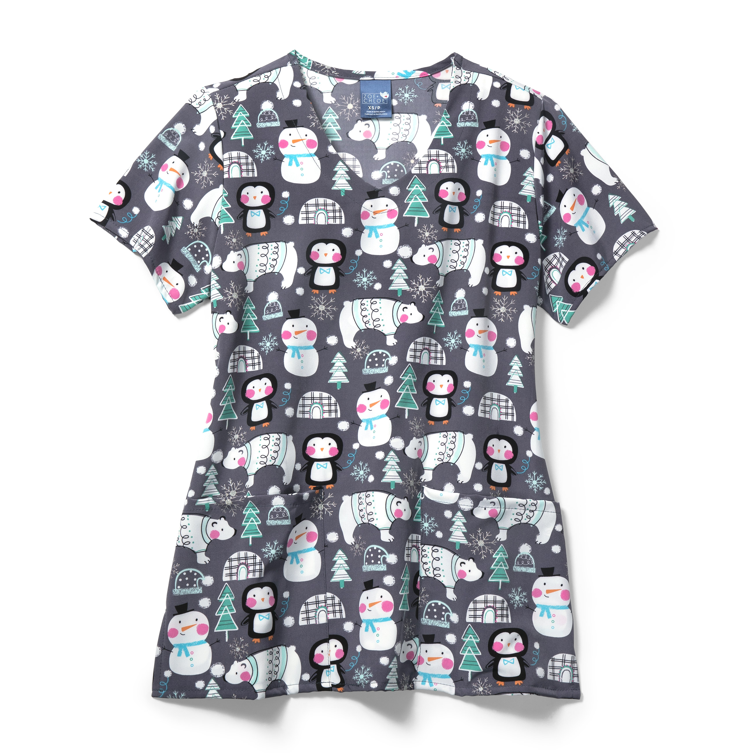 Zoe+Chloe Performance V-Neck Print Scrub Top-Zoe&#43;Chloe