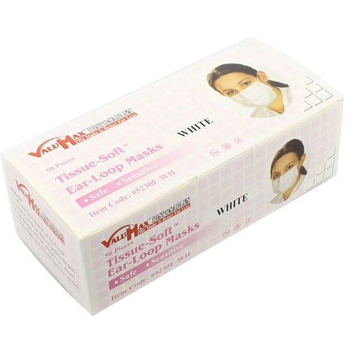 Procedure Mask White Earloop Sensitive Skin, 50/Box