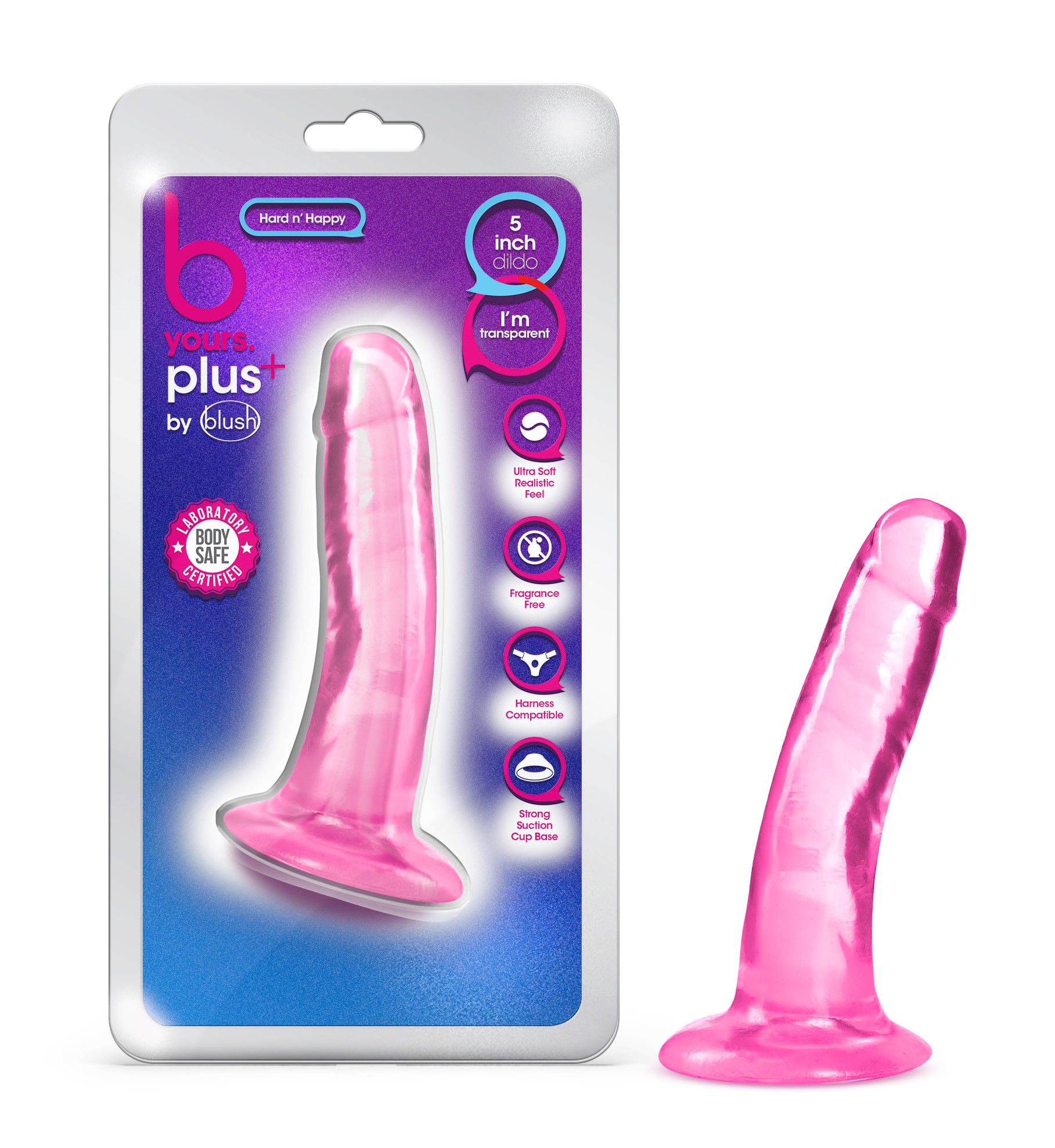 Blush B Yours Plus Hard N? Happy Realistic G-Spot Pink 5.5-Inch Long Dildo With Suction Cup Base