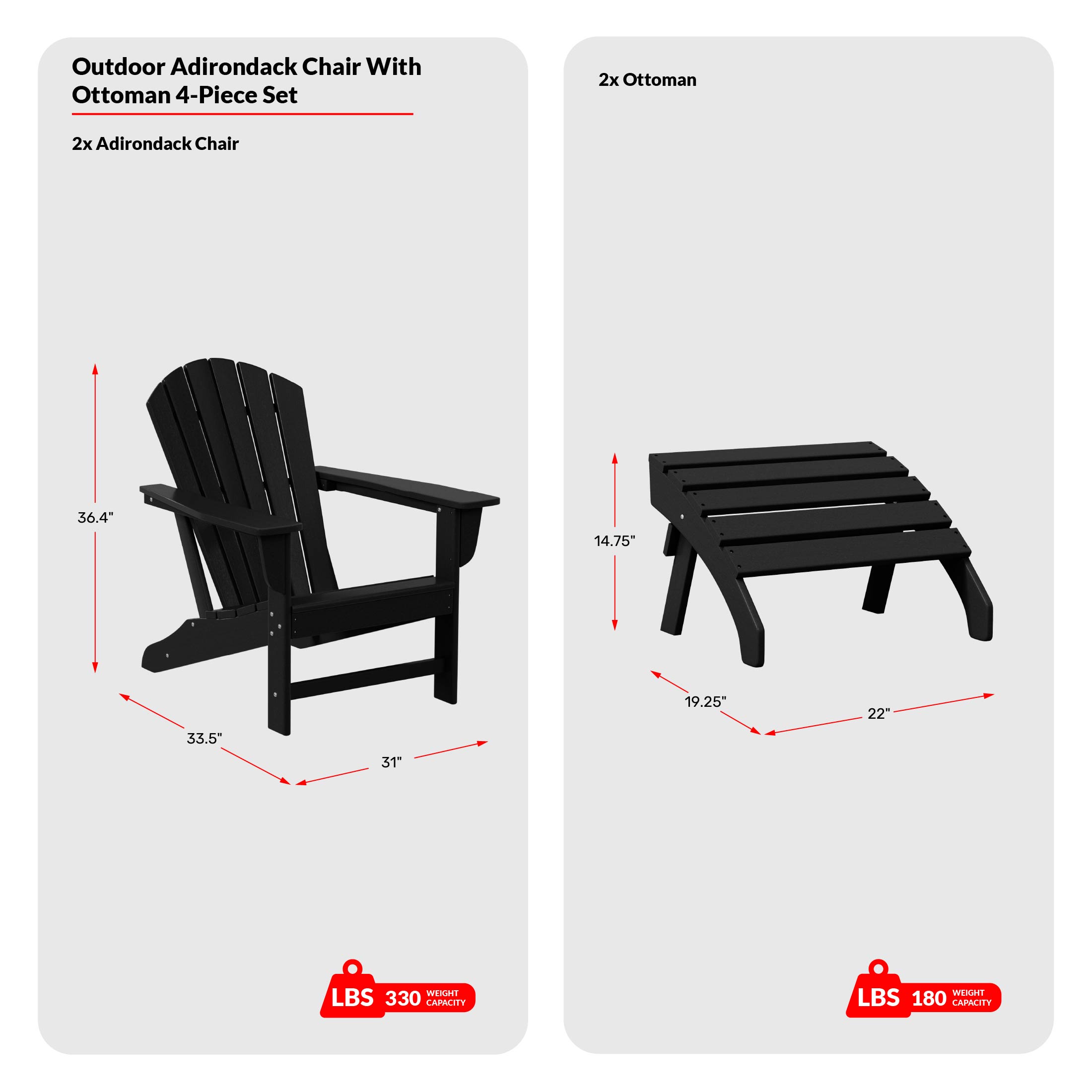 Outdoor Adirondack Chair With Ottoman 4-Piece SetCOS Spec Image