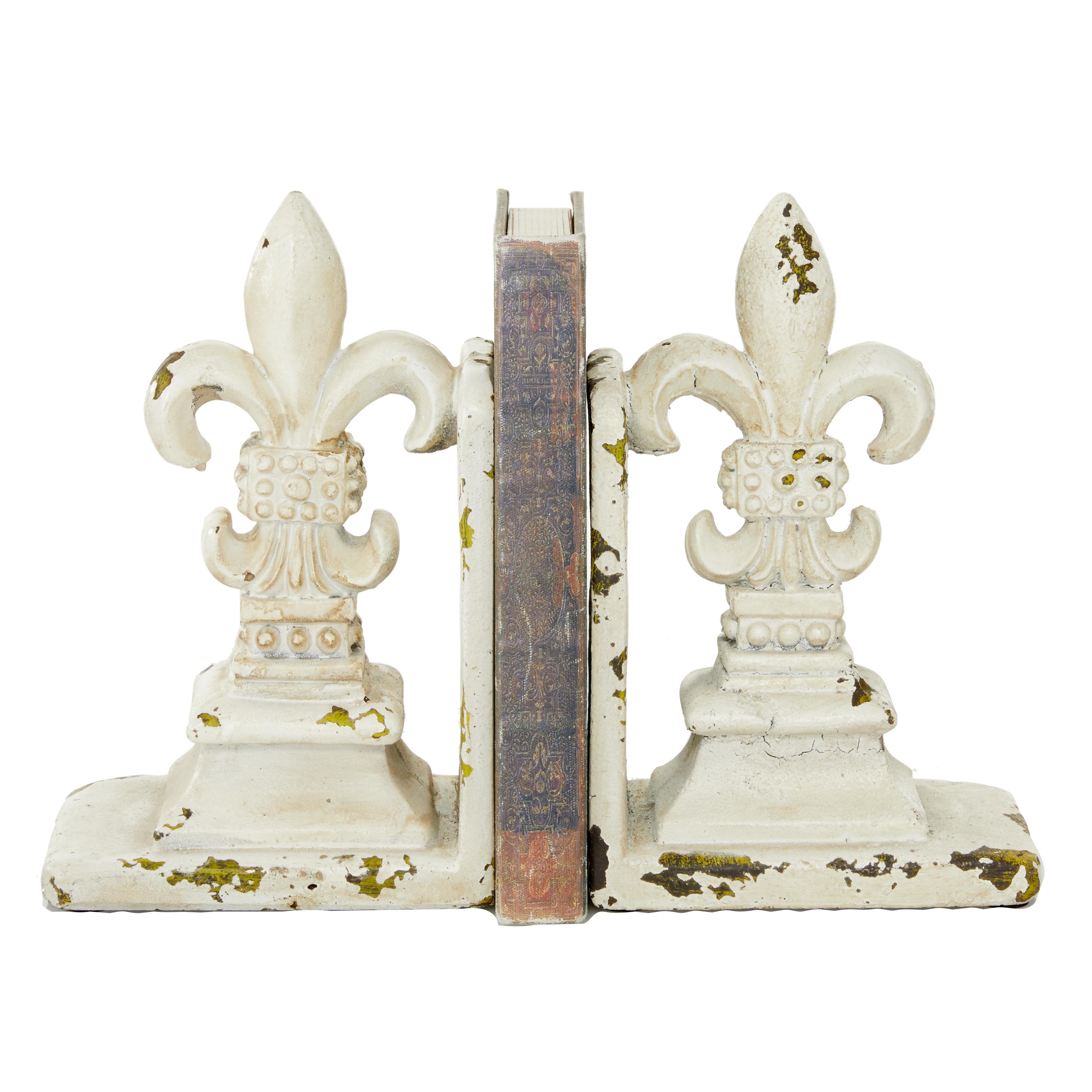 Beige Polystone Vintage Shapes & Symbols Bookends Set of 2 11"H, 9"W