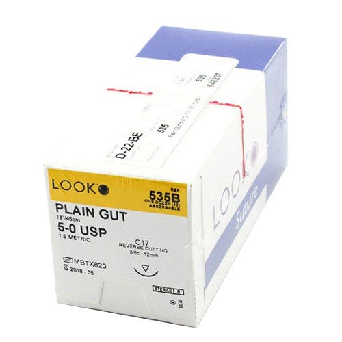 Plain Gut Suture, 5-0, C-17, Reverse Cutting, 18" - 12/Box