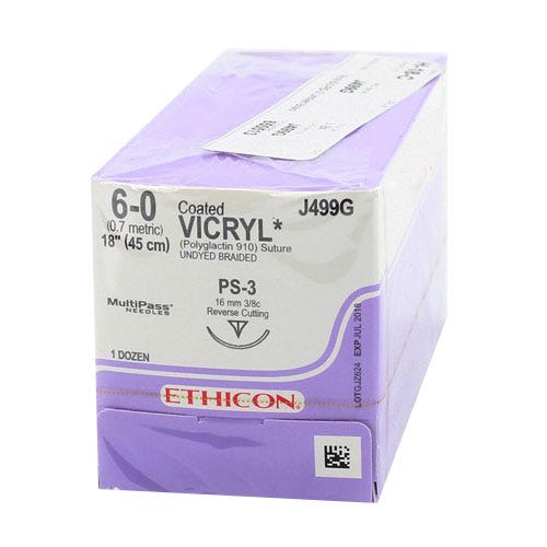 VICRYL® Undyed Braided & Coated Sutures, 6-0, PS-3, Precision Point-Reverse Cutting, 18" - 12/Box