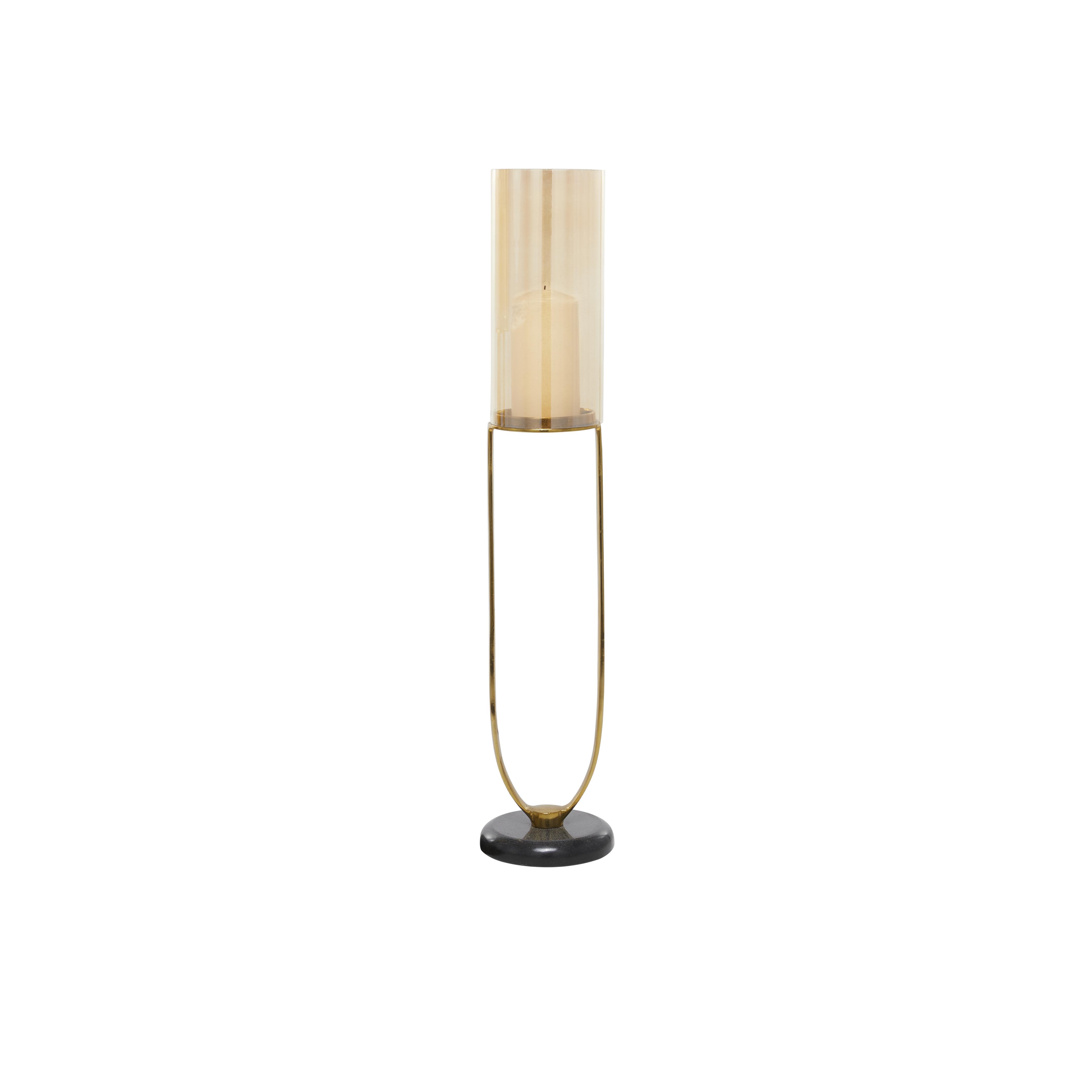 Gold Aluminum Metal  Decorative Candle Holder with Black Marble Base, 5" x 5" x 23"