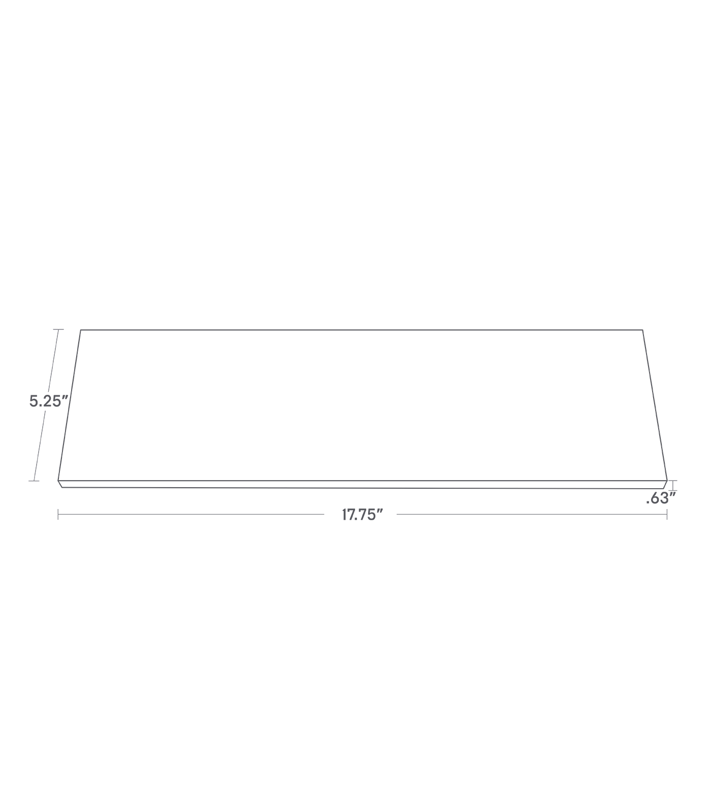 Dimension image for Replacement Wooden Top for Rolling Storage Cart showing a length of 17.75", width of 5.25" and height of 0.63".